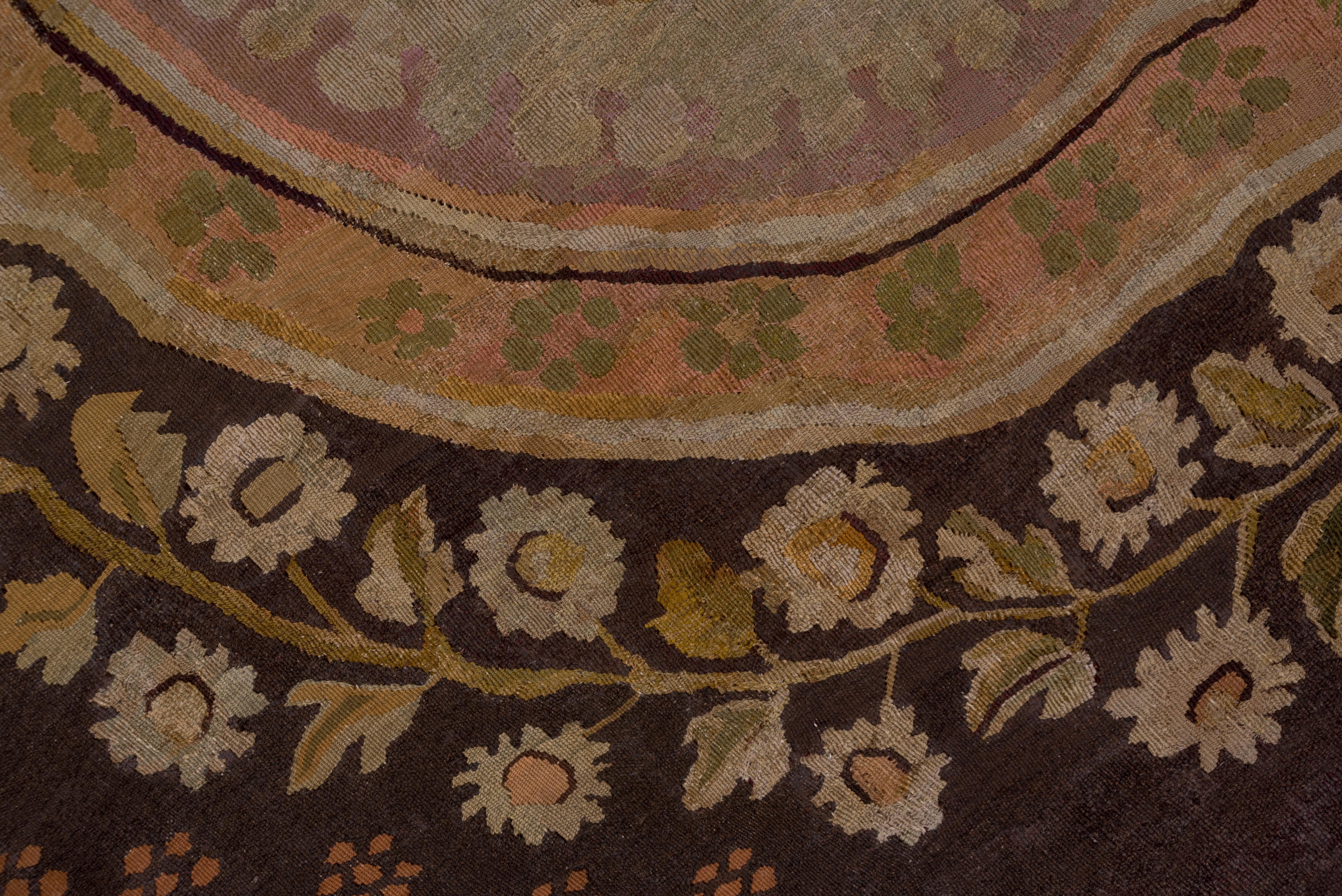 Antique Brown French Aubusson Carpet, Center Medallion For Sale 4