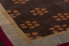 Alfombra Aubusson Francesa Marrón Antigua, Medallón Central