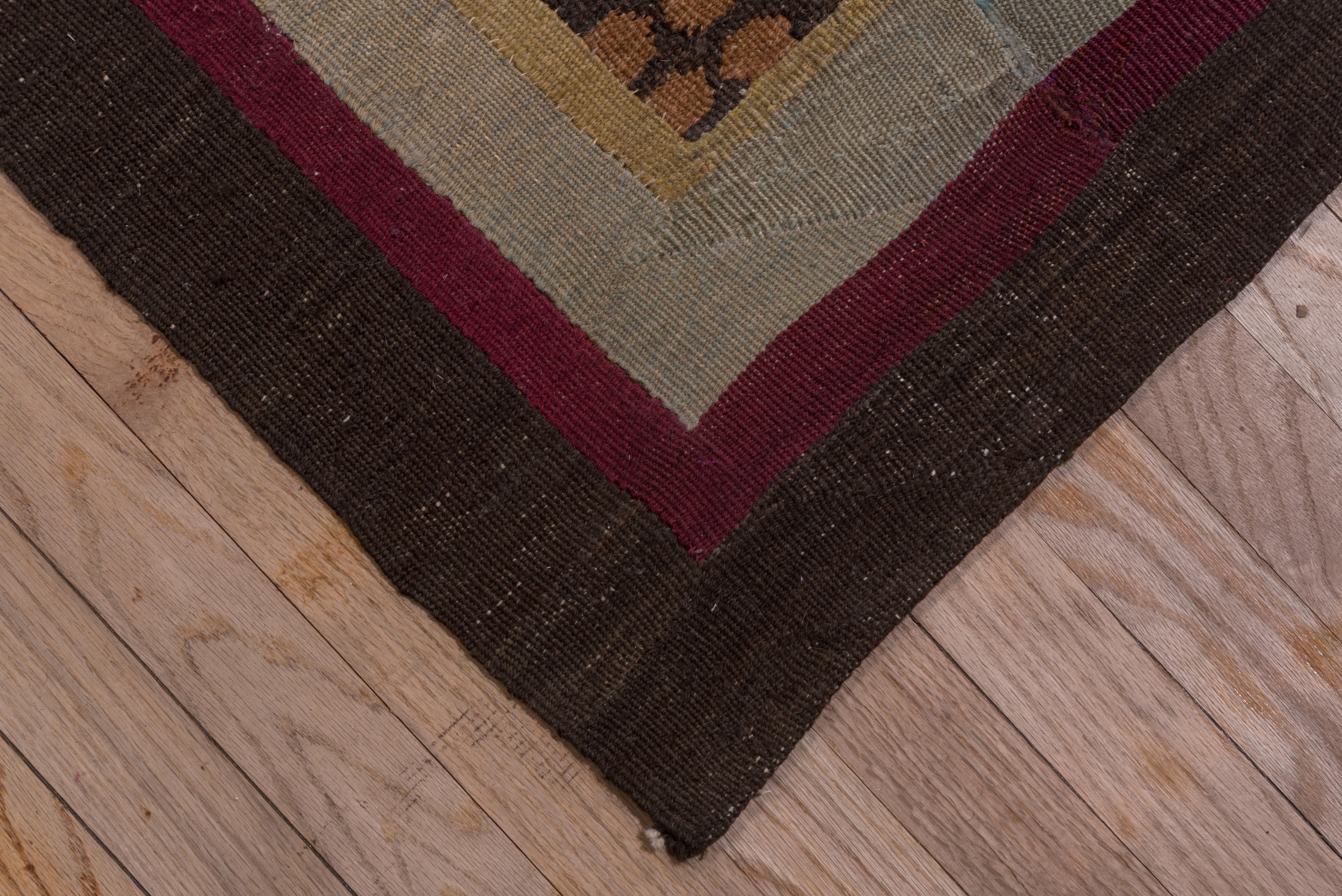 Antique Brown French Aubusson Carpet, Center Medallion For Sale 1