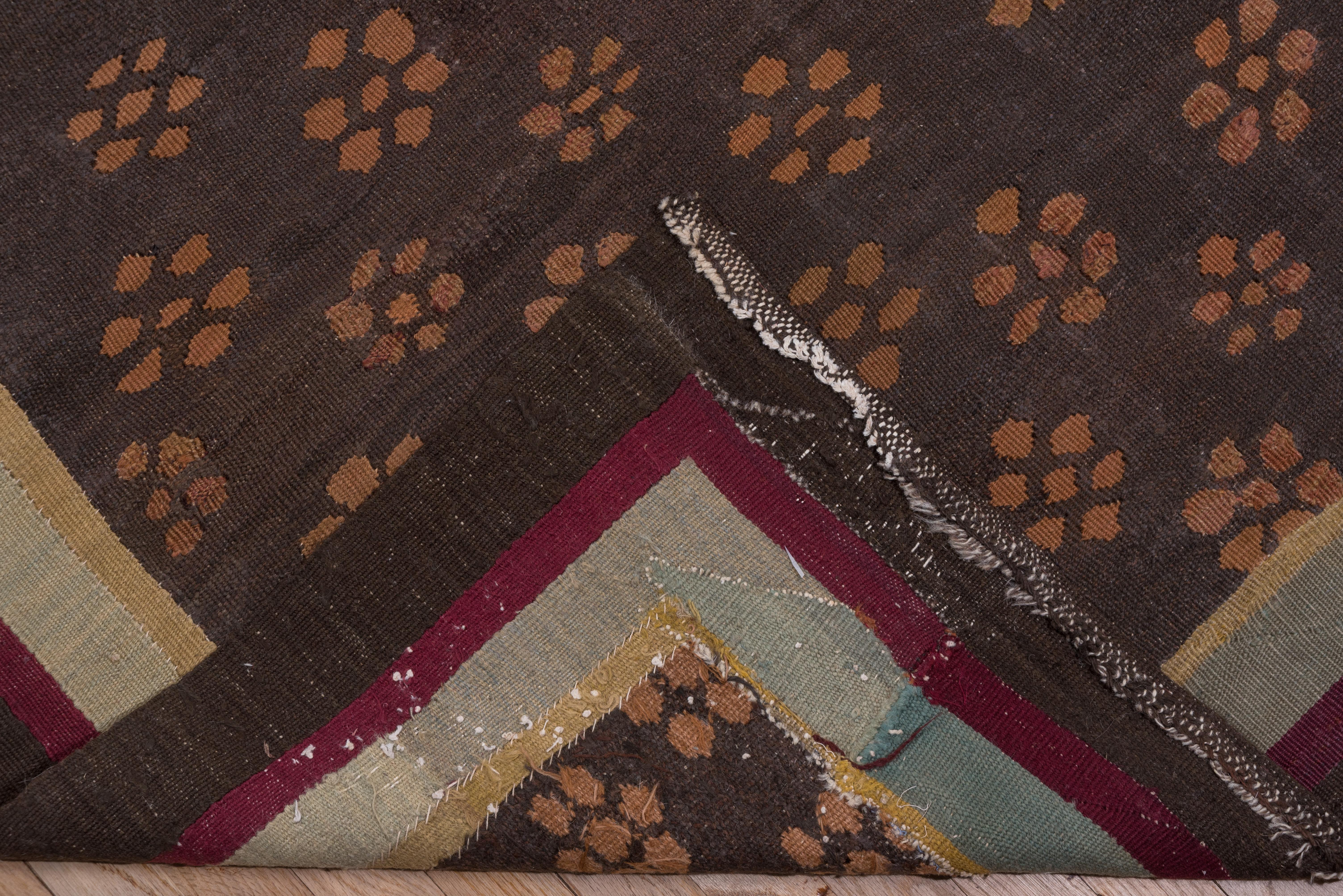 Antique Brown French Aubusson Carpet, Center Medallion 2