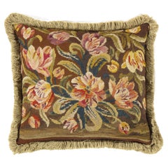 Antique Brown French Needlepoint Pillow 1'6 x 1'8