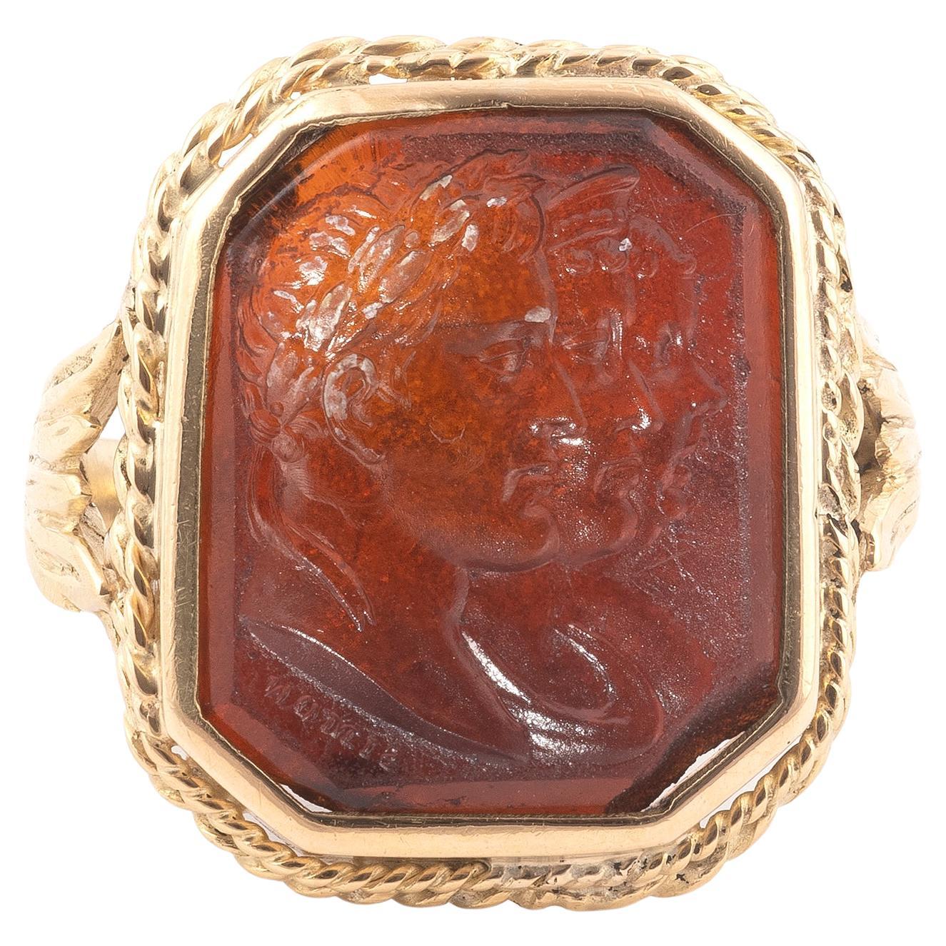 Antique Brown Vitreous Intaglio Ring by Simon Fils '1788-1866' For Sale