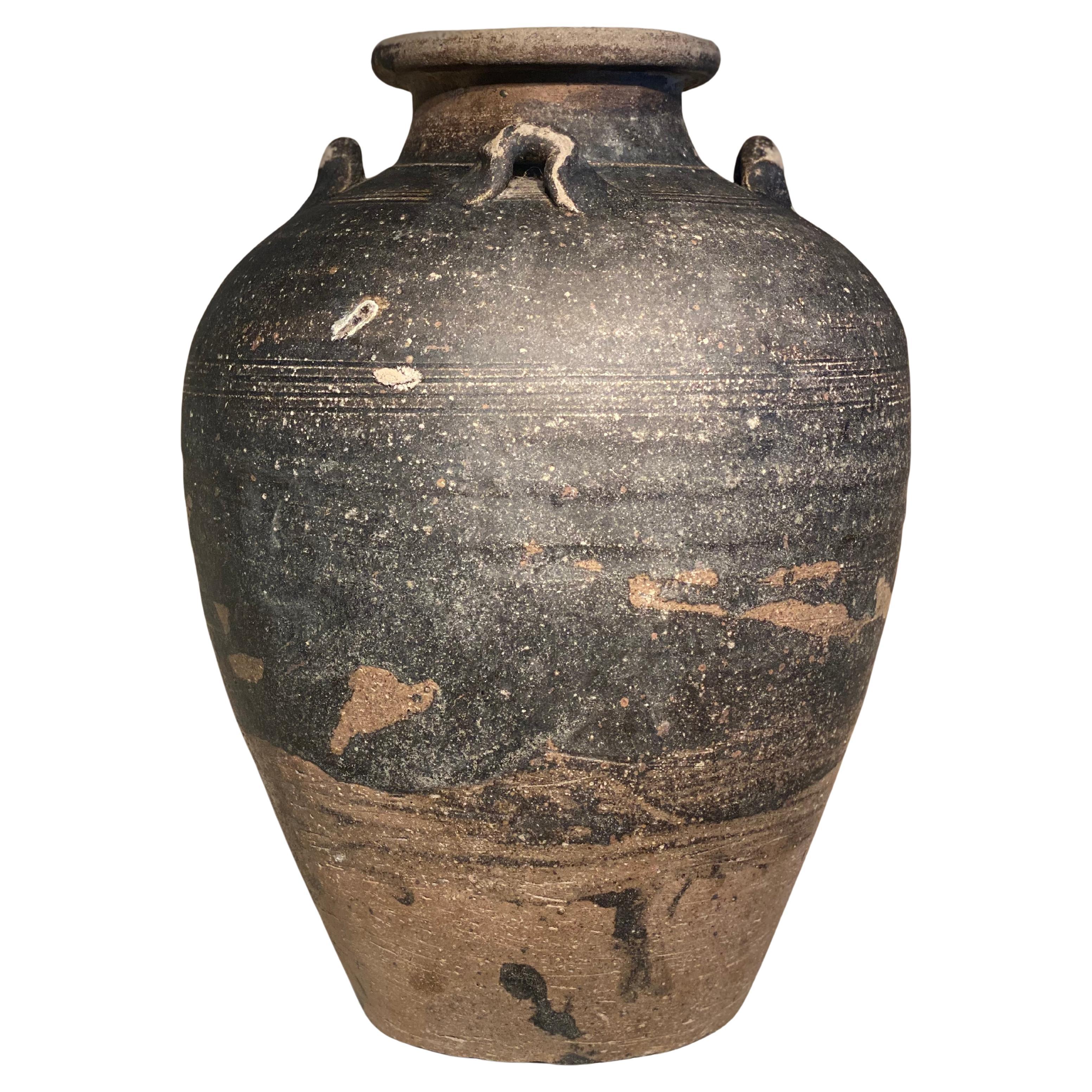 Urna in terracotta smaltata marrone antico