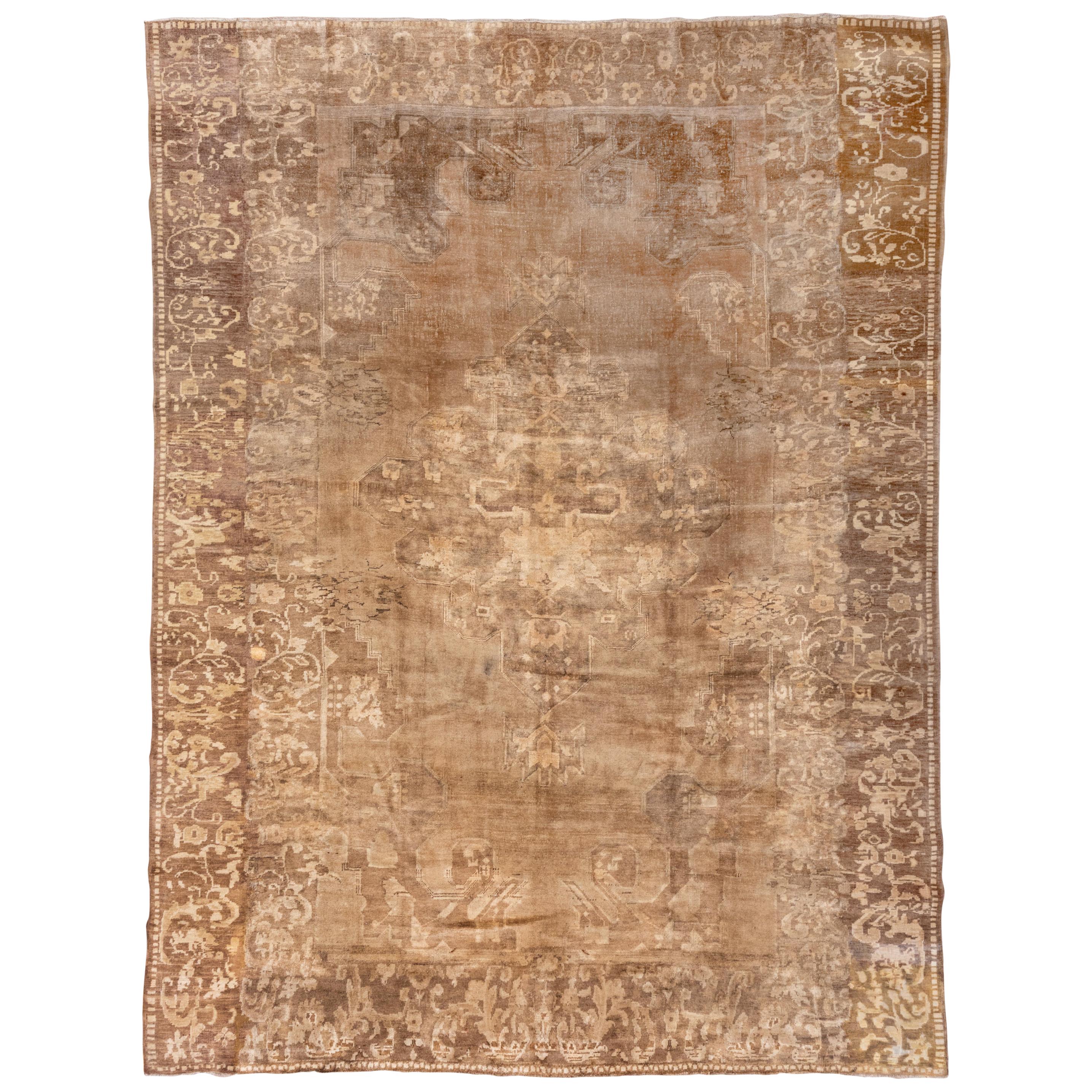 Antique Brown & Gold Turkish Oushak Rug