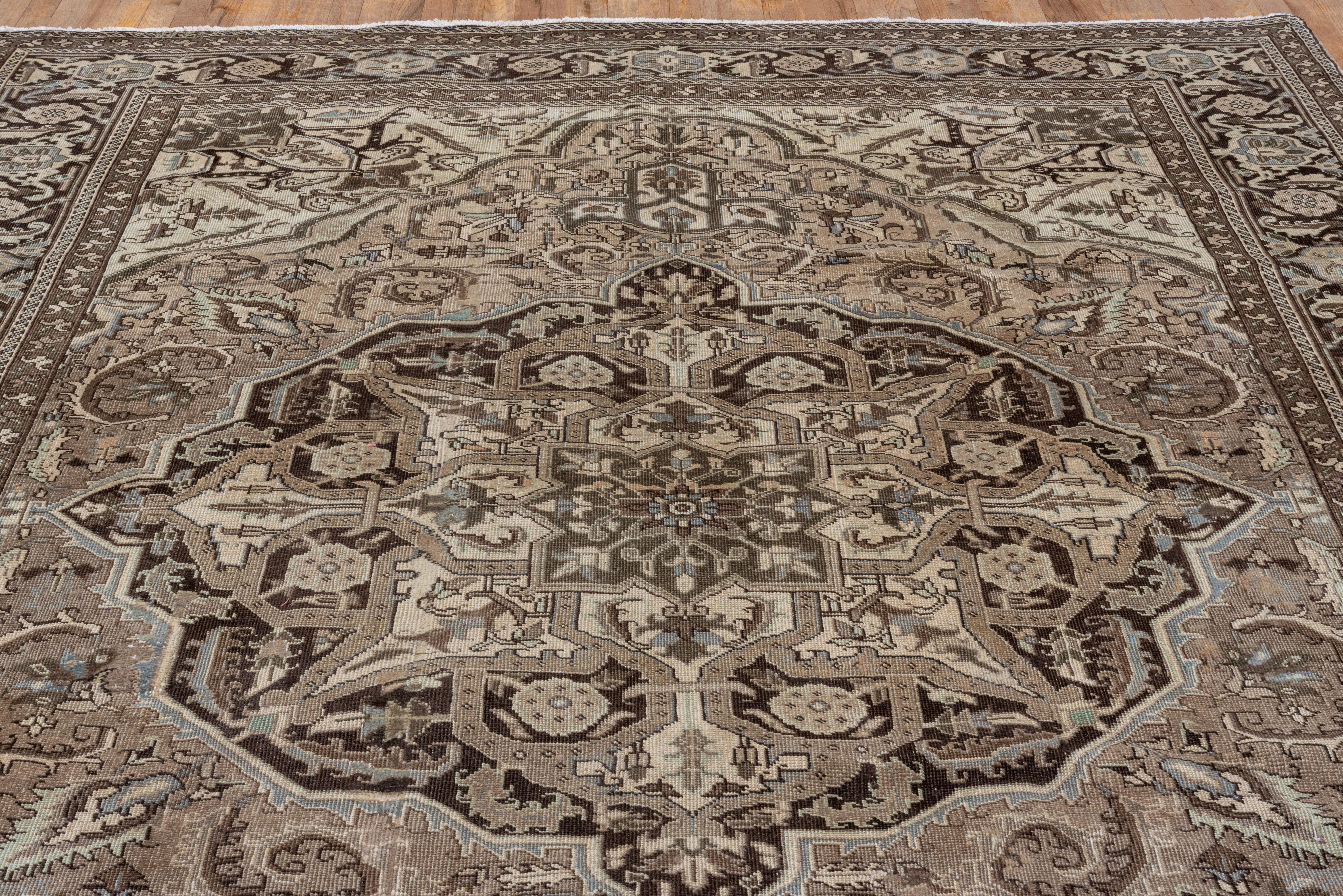 Mid-20th Century Antique Brown Heriz Rug with Gray Accents, Circa 1930s For Sale