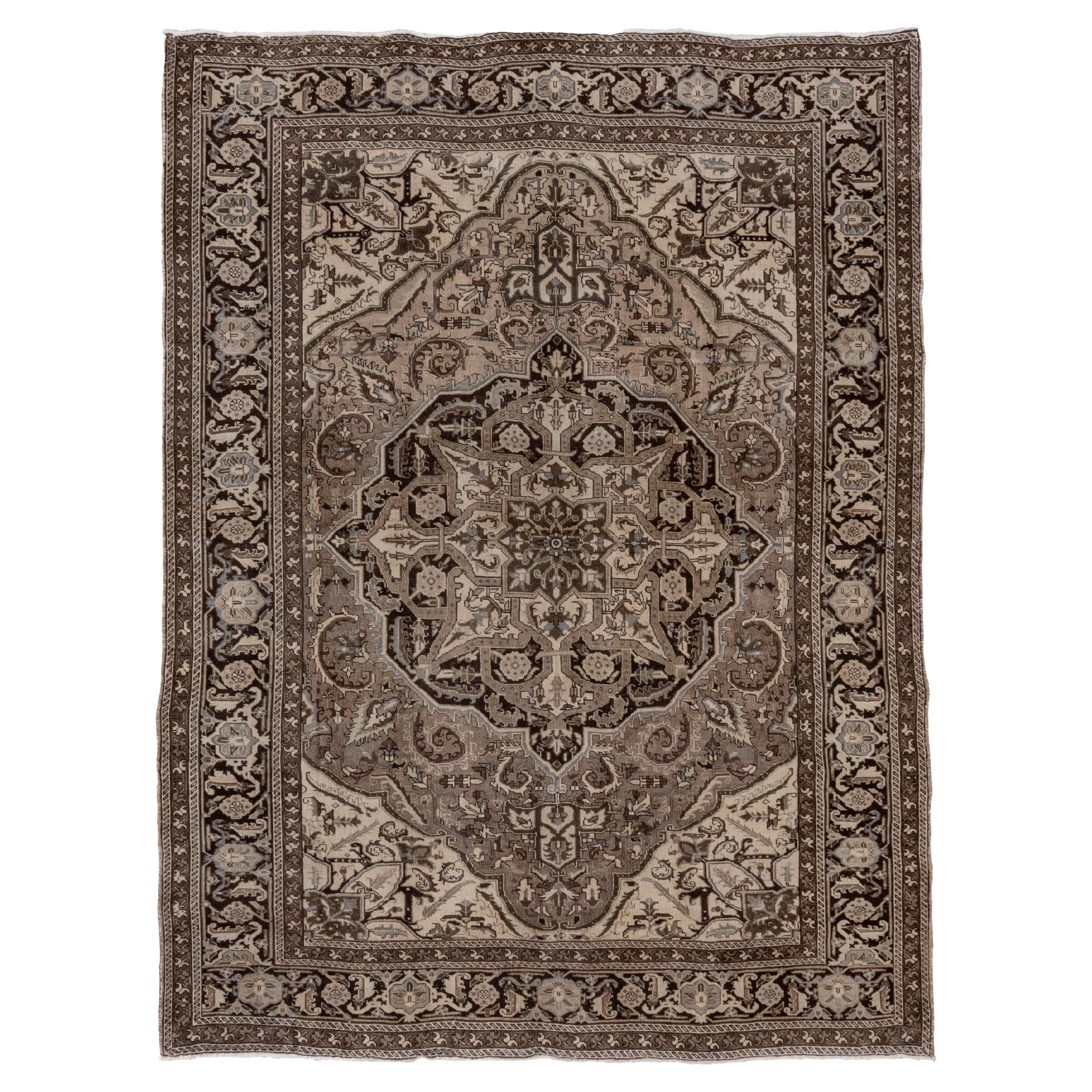 Antique Brown Heriz Rug with Gray Accents, Circa 1930s