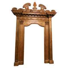 Antique Brown Larch Wood Portal, Large Volute Front, 1500, Italy