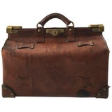 Antique Brown Leather Gladstone Doctors Bag Vintage Case, France, circa  1900s