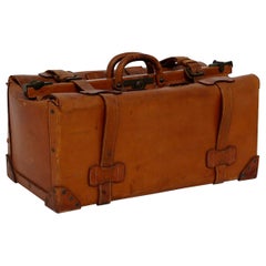 Antique Brown Leather Gladstone Doctors Bag Vintage Case, italy, circa 1910s