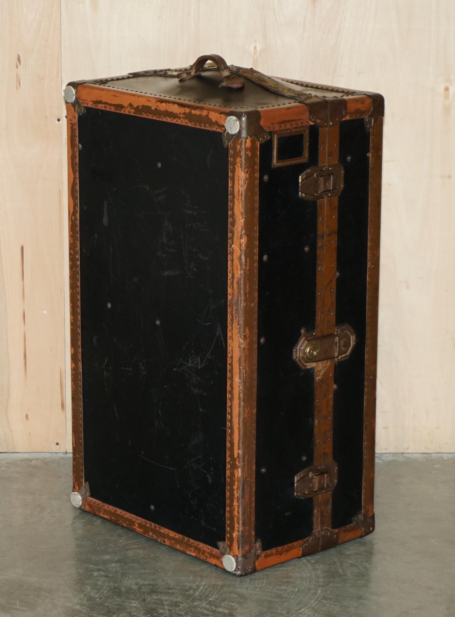 Royal House Antiques

Royal House Antiques is delighted to offer for sale this lovely decorative brown leather and steel wardrobe steamer trunk made by Innovation with original internals

Please note the delivery fee listed is just a guide, it