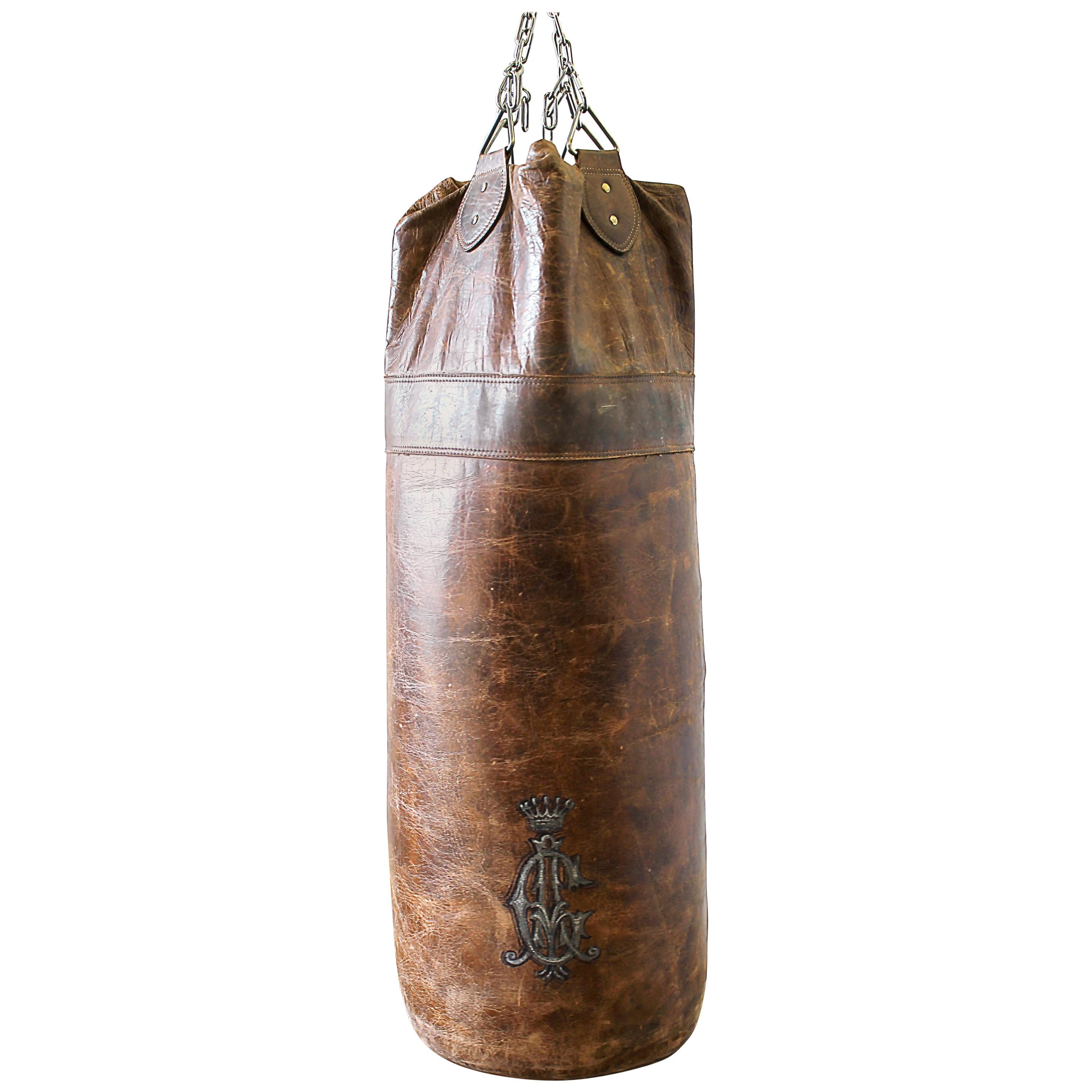 Antique Brown Leather Punching Bag, Ireland at 1stDibs boxing bag  ireland, vintage leather punching bag, heavy bag ireland