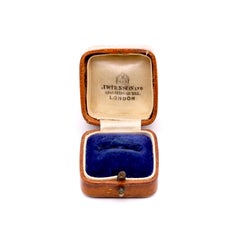 Antique Brown Leather Square Ring Box, with Cream Silk and Blue Velvet Interior