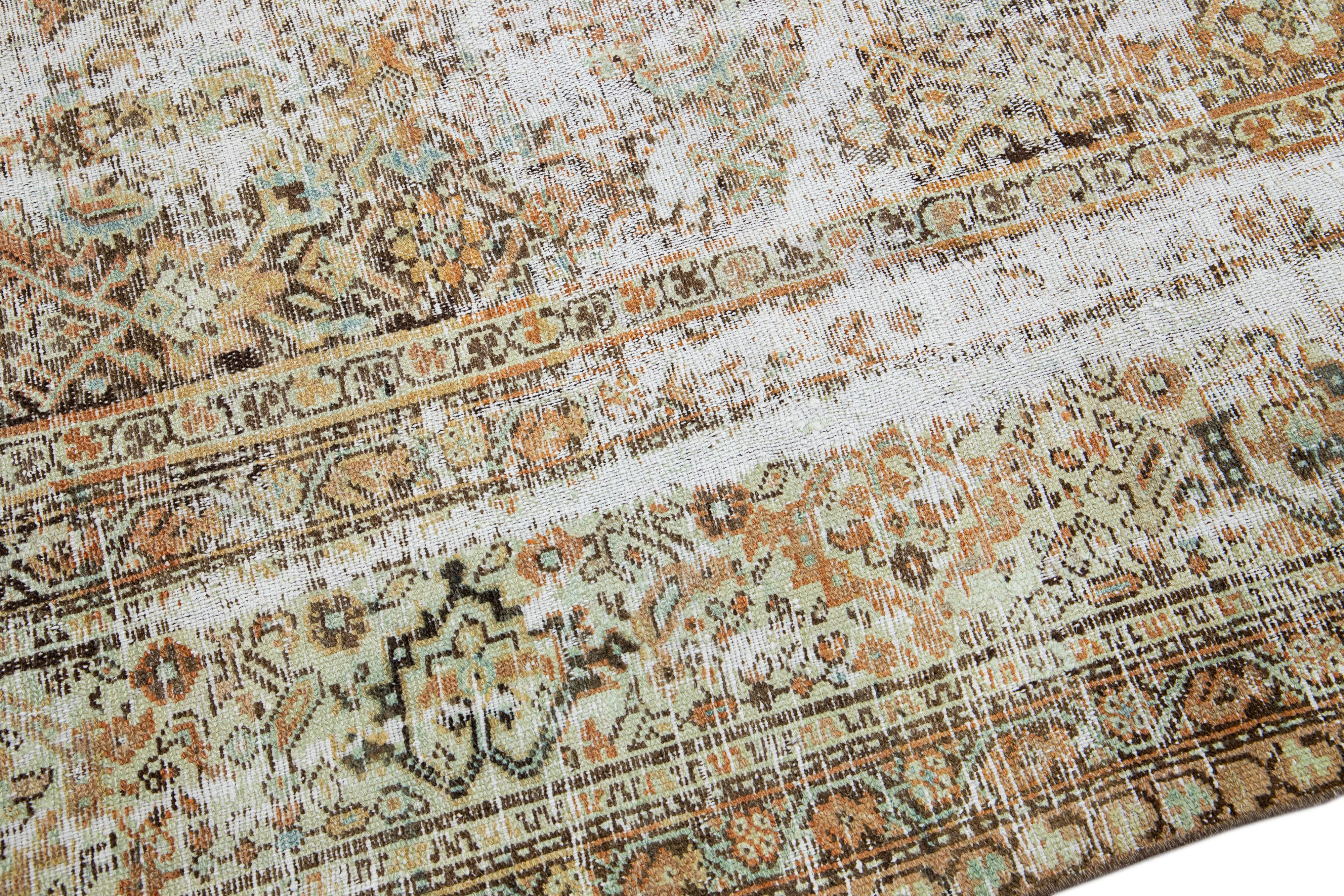 Laine Tapis en laine marron antique Malayer à motifs intégraux faits à la main Shabby Chic en vente