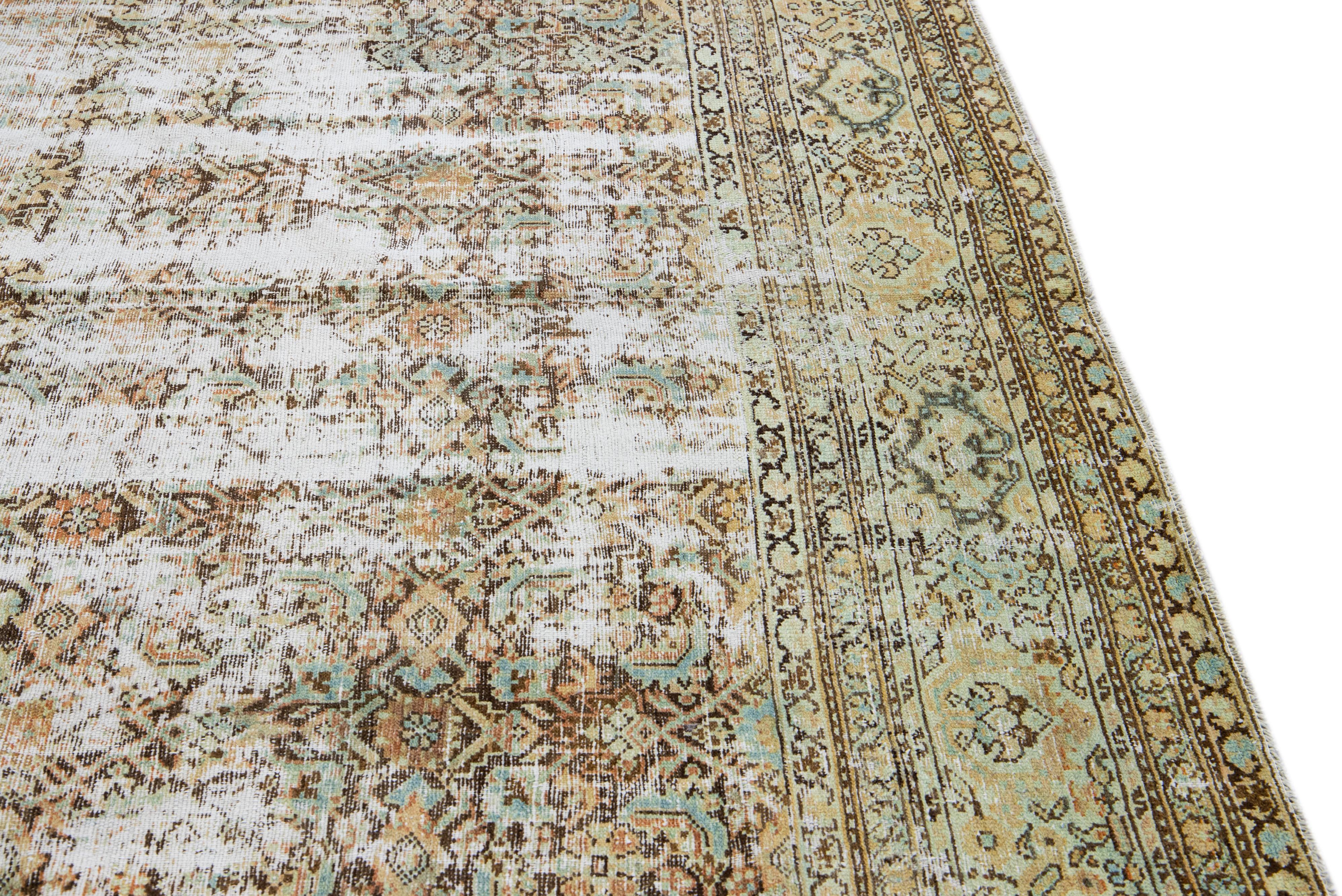 Tapis en laine marron antique Malayer à motifs intégraux faits à la main Shabby Chic en vente 1