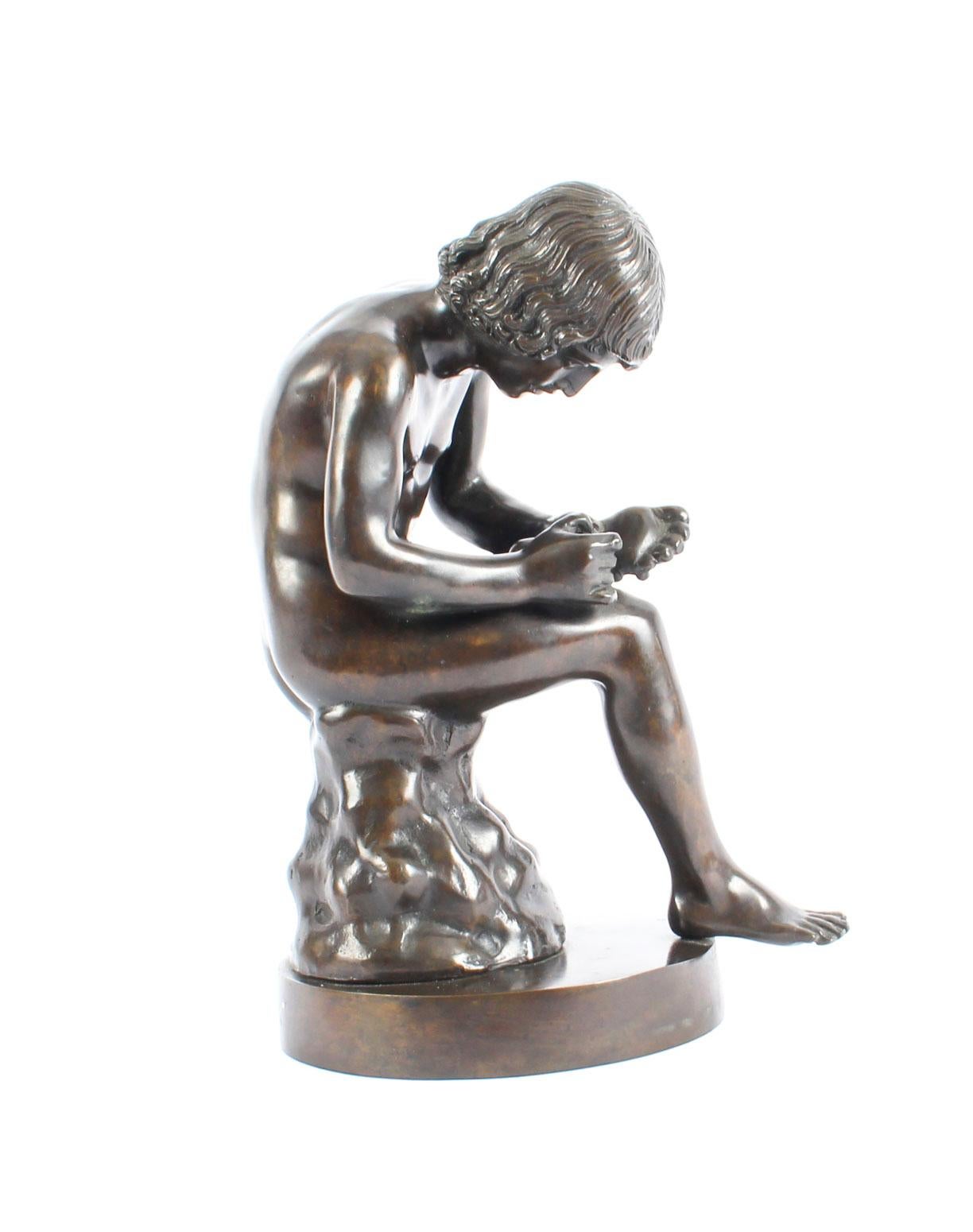 Antique Brown Patinated Bronze Figure of Boy with Thorn Spinario 19th Century In Good Condition In London, GB