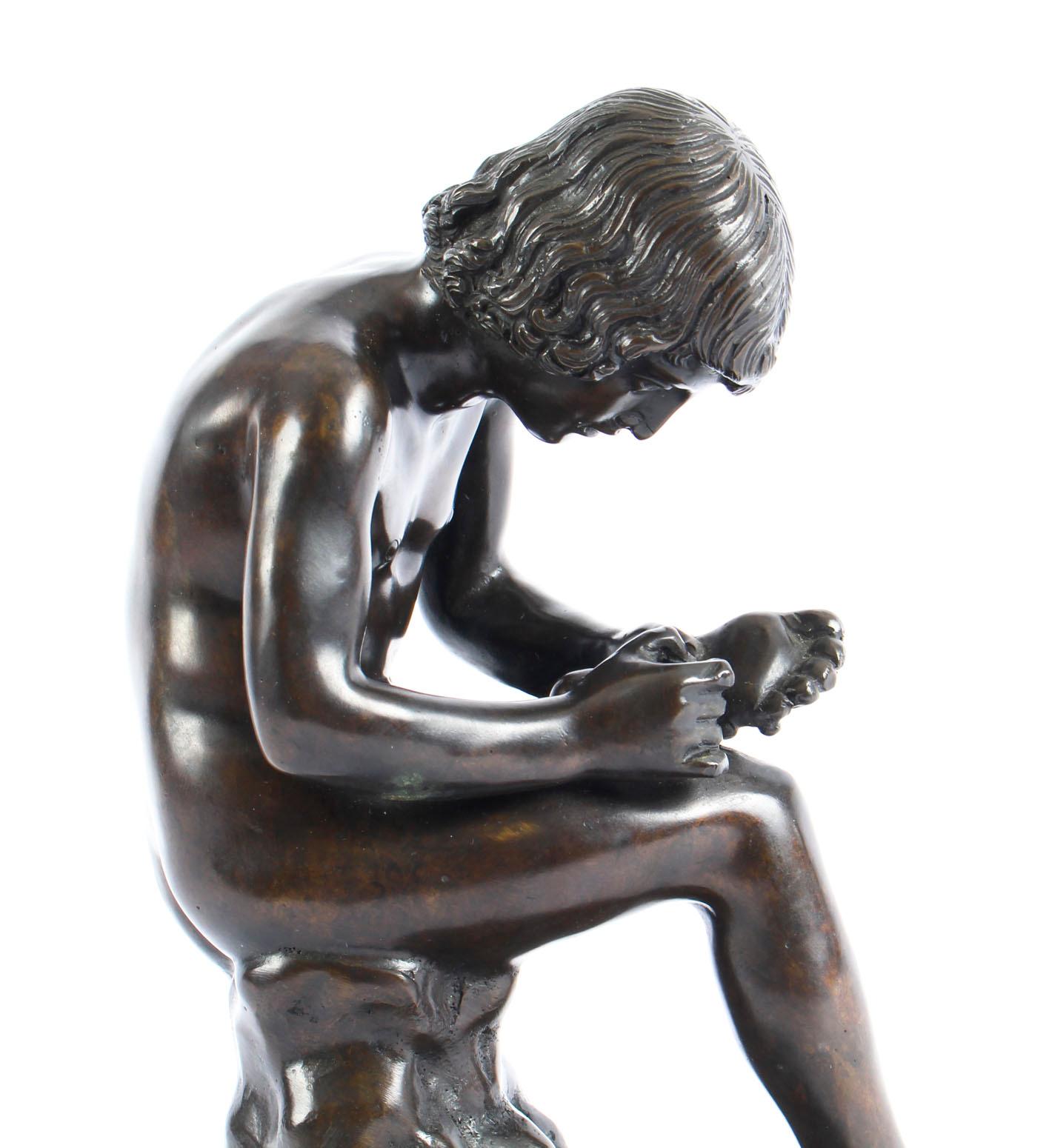 Mid-19th Century Antique Brown Patinated Bronze Figure of Boy with Thorn Spinario 19th Century