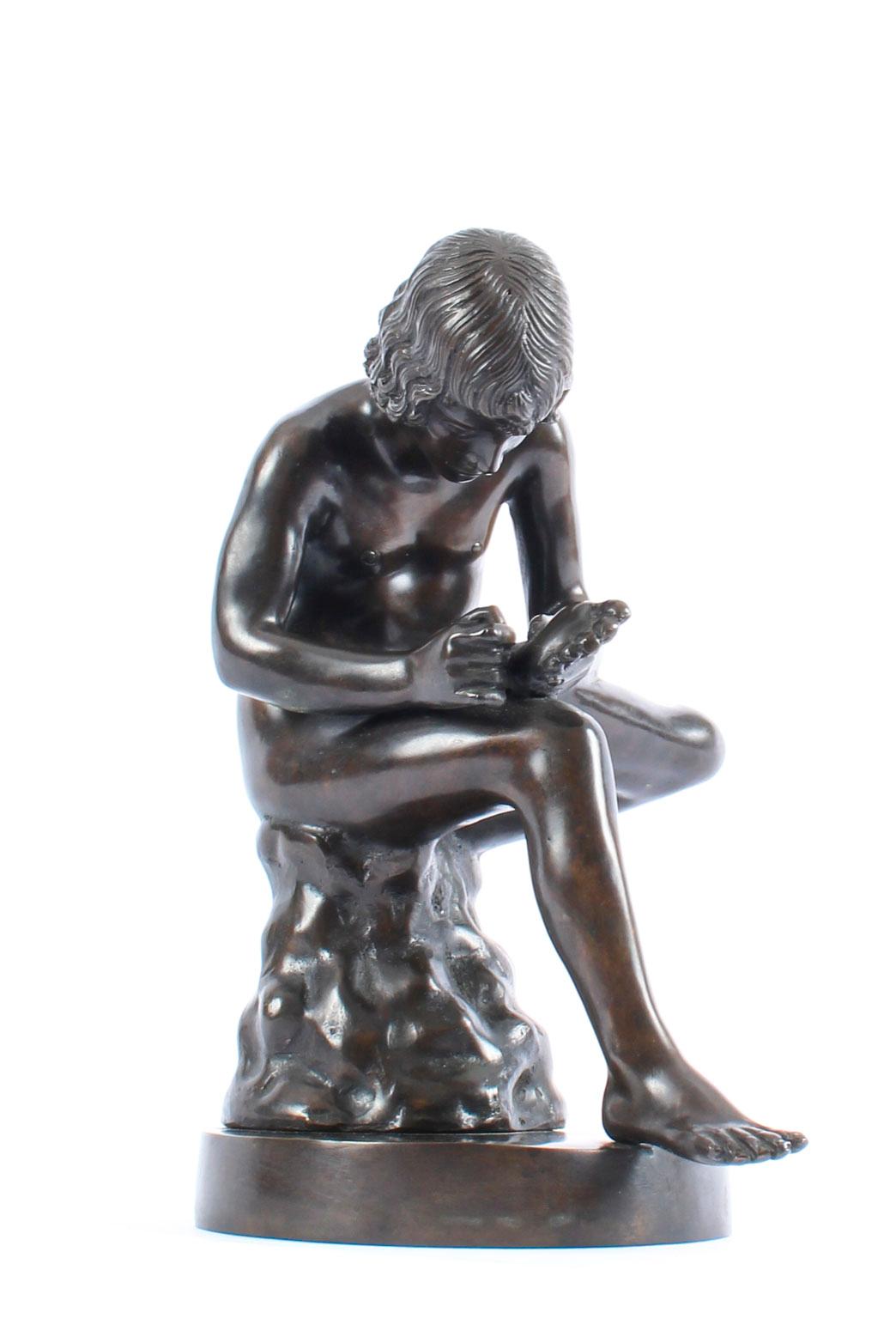 Antique Brown Patinated Bronze Figure of Boy with Thorn Spinario 19th Century 2