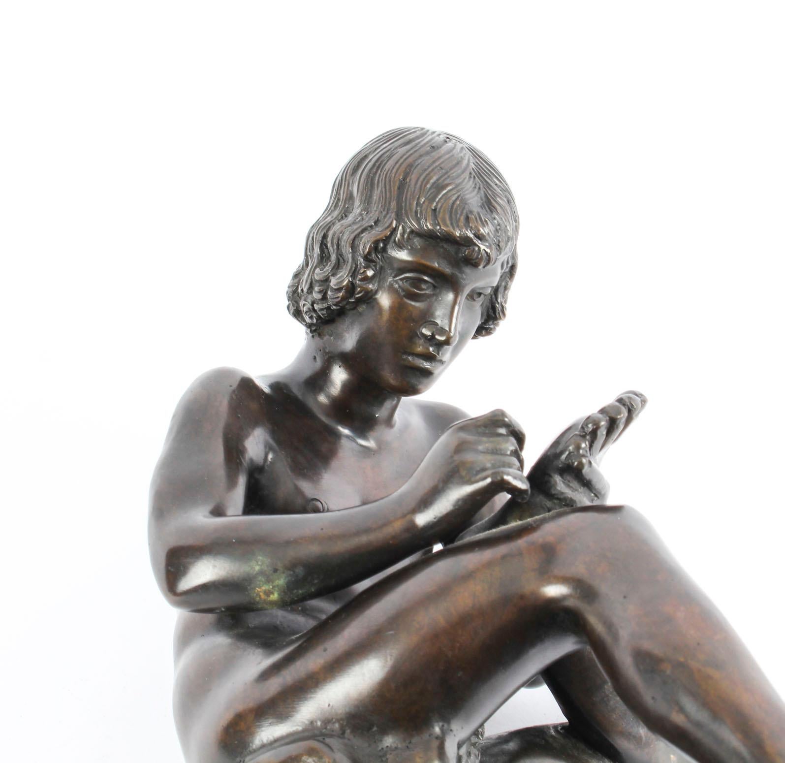 Antique Brown Patinated Bronze Figure of Boy with Thorn Spinario 19th Century 3