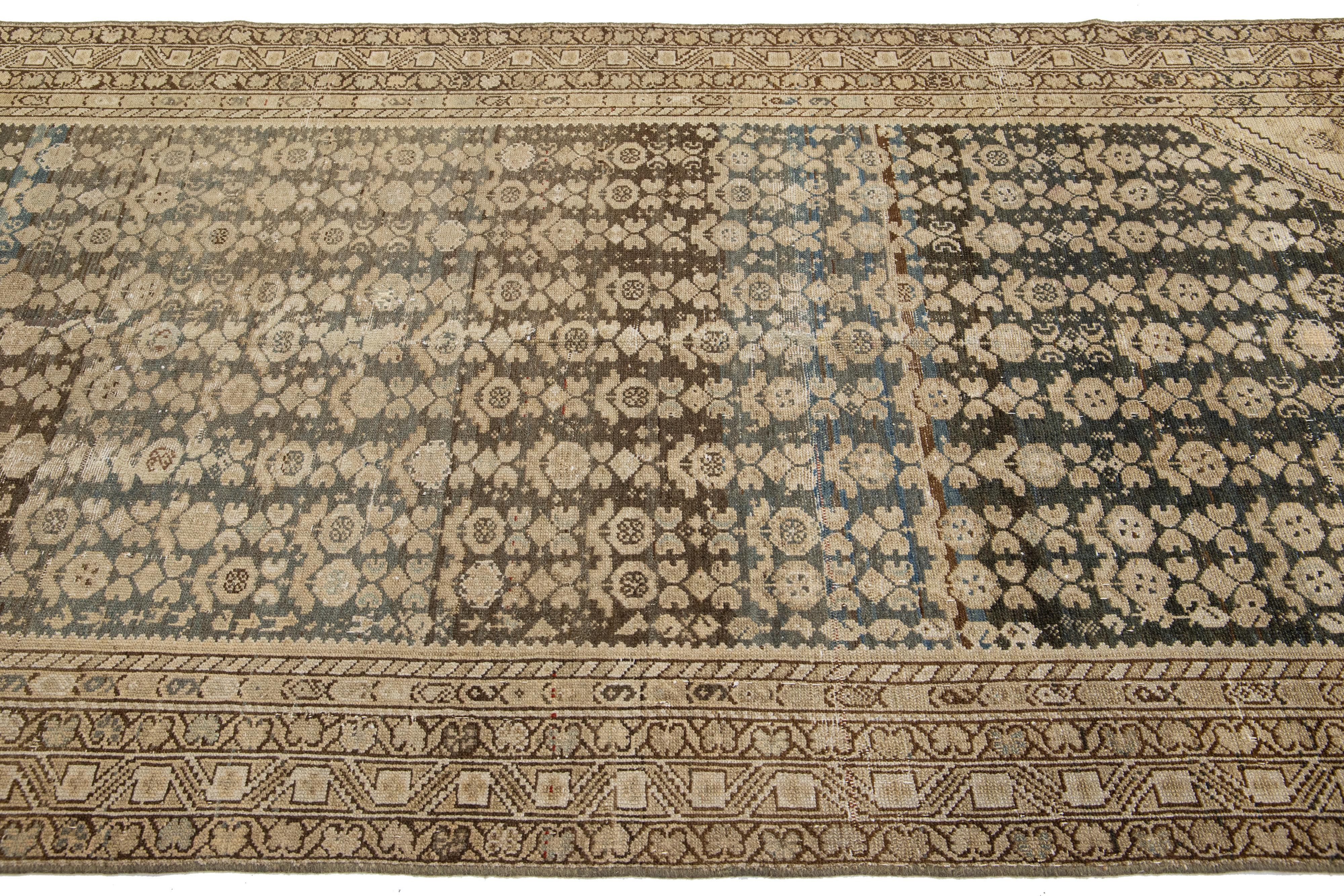 Antique Brown Persian Malayer Wool Rug From the 1900s with Allover Motif In Excellent Condition For Sale In Norwalk, CT