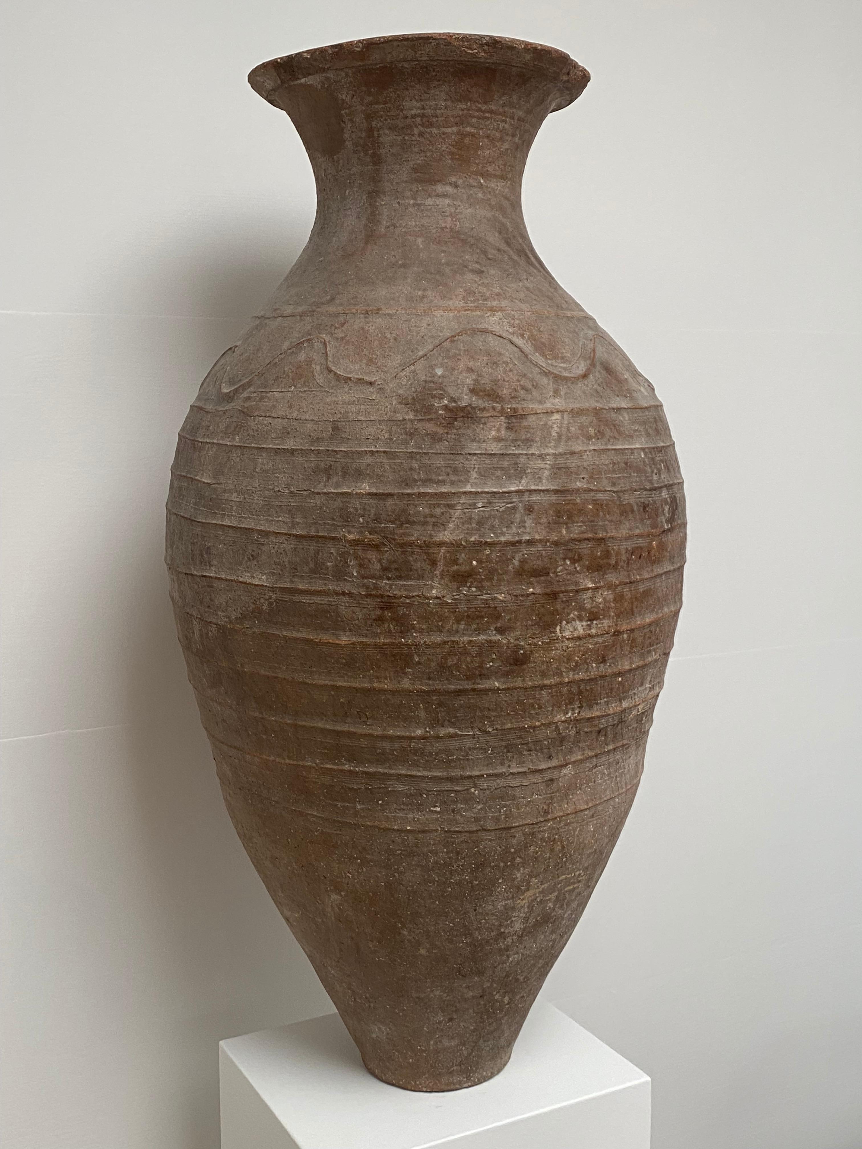 Antique Brown Tinted Terracotta Vase, Iran For Sale 4