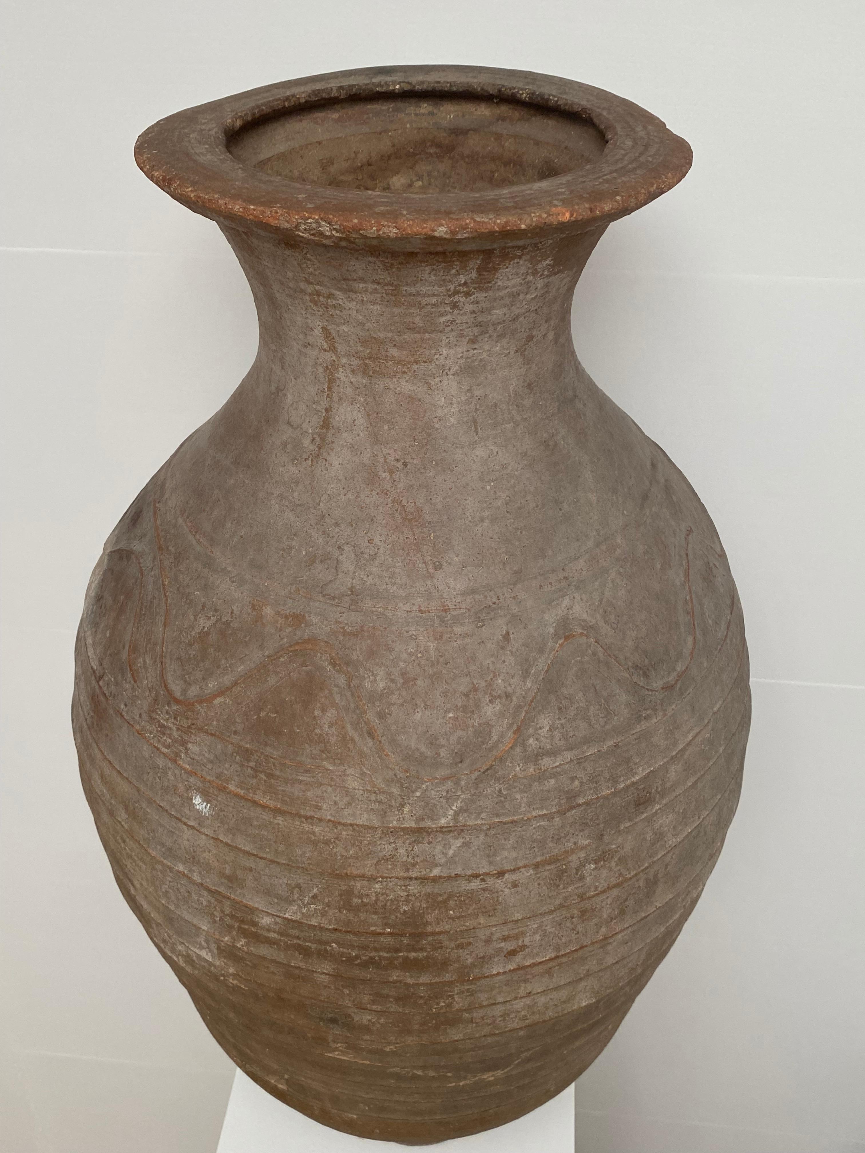 Patinated Antique Brown Tinted Terracotta Vase, Iran For Sale