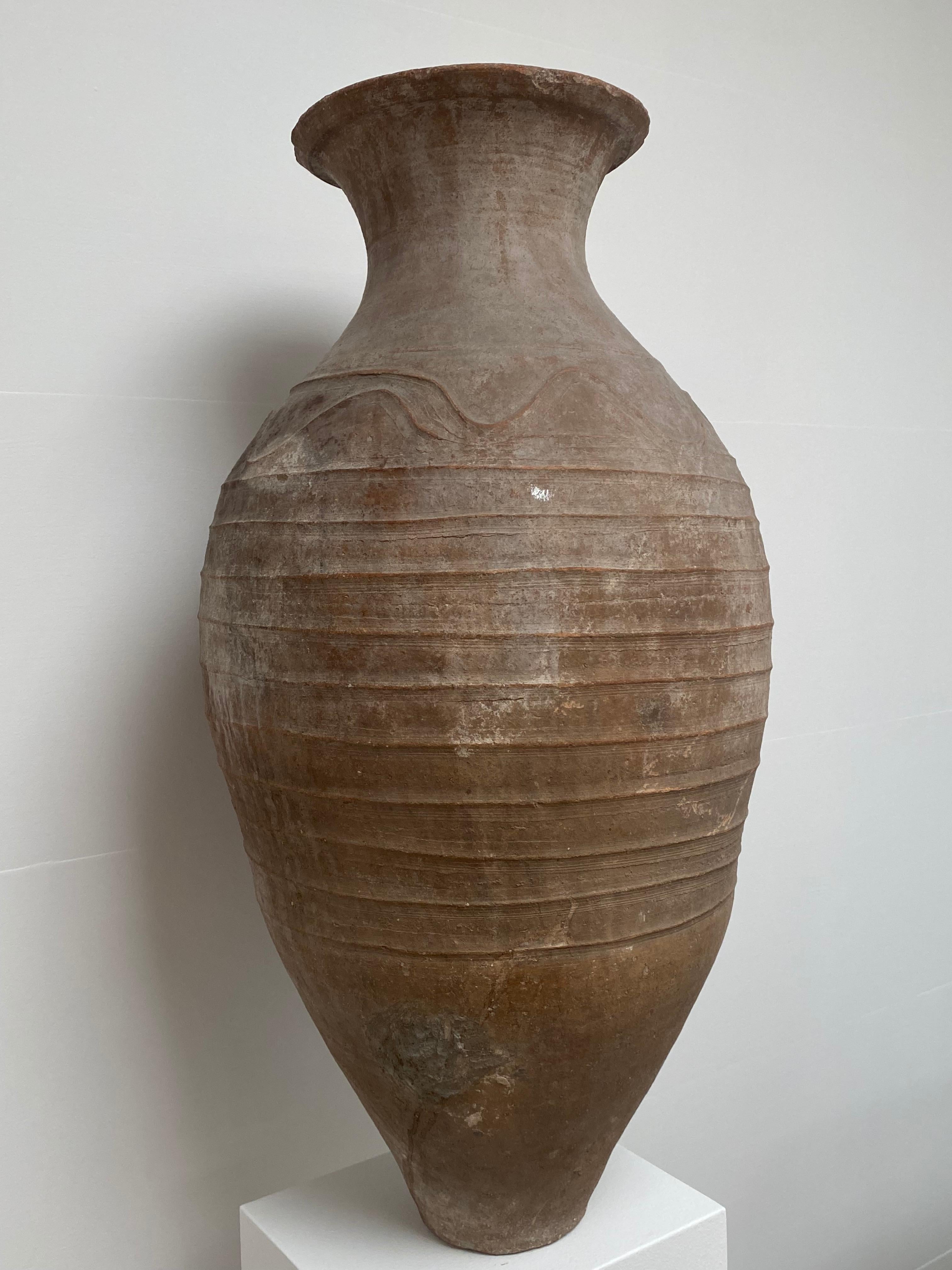 Antique Brown Tinted Terracotta Vase, Iran In Good Condition For Sale In Schellebelle, BE