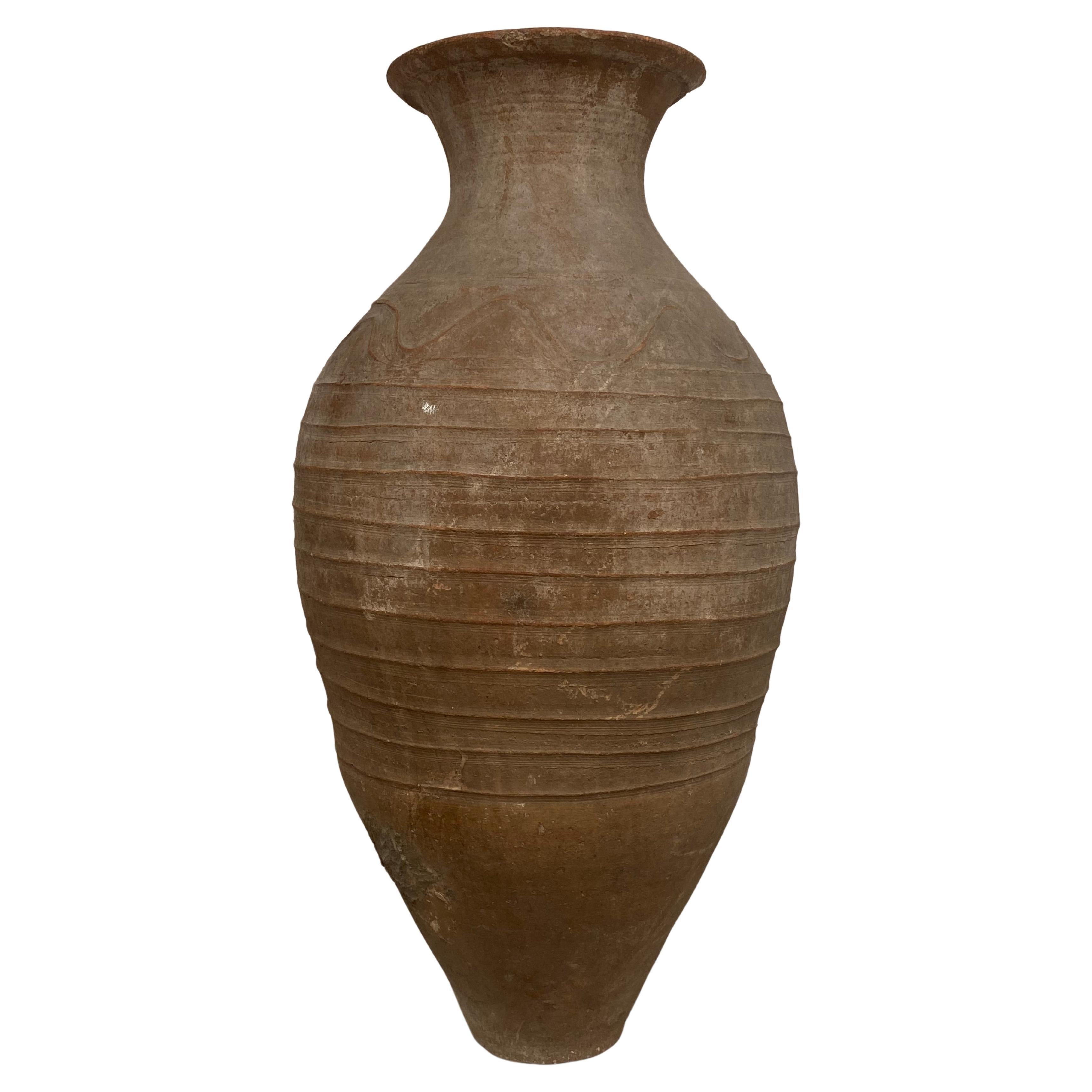 Antique Brown Tinted Terracotta Vase, Iran For Sale