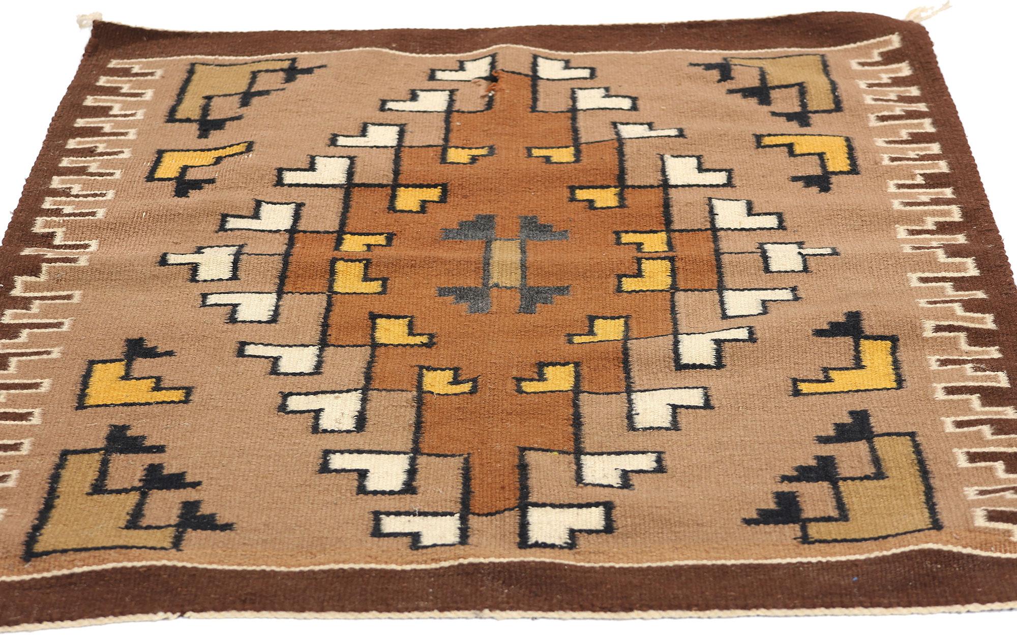 Hand-Woven Antique Brown Two Grey Hills Navajo Rug Carpet, Native American Textile For Sale