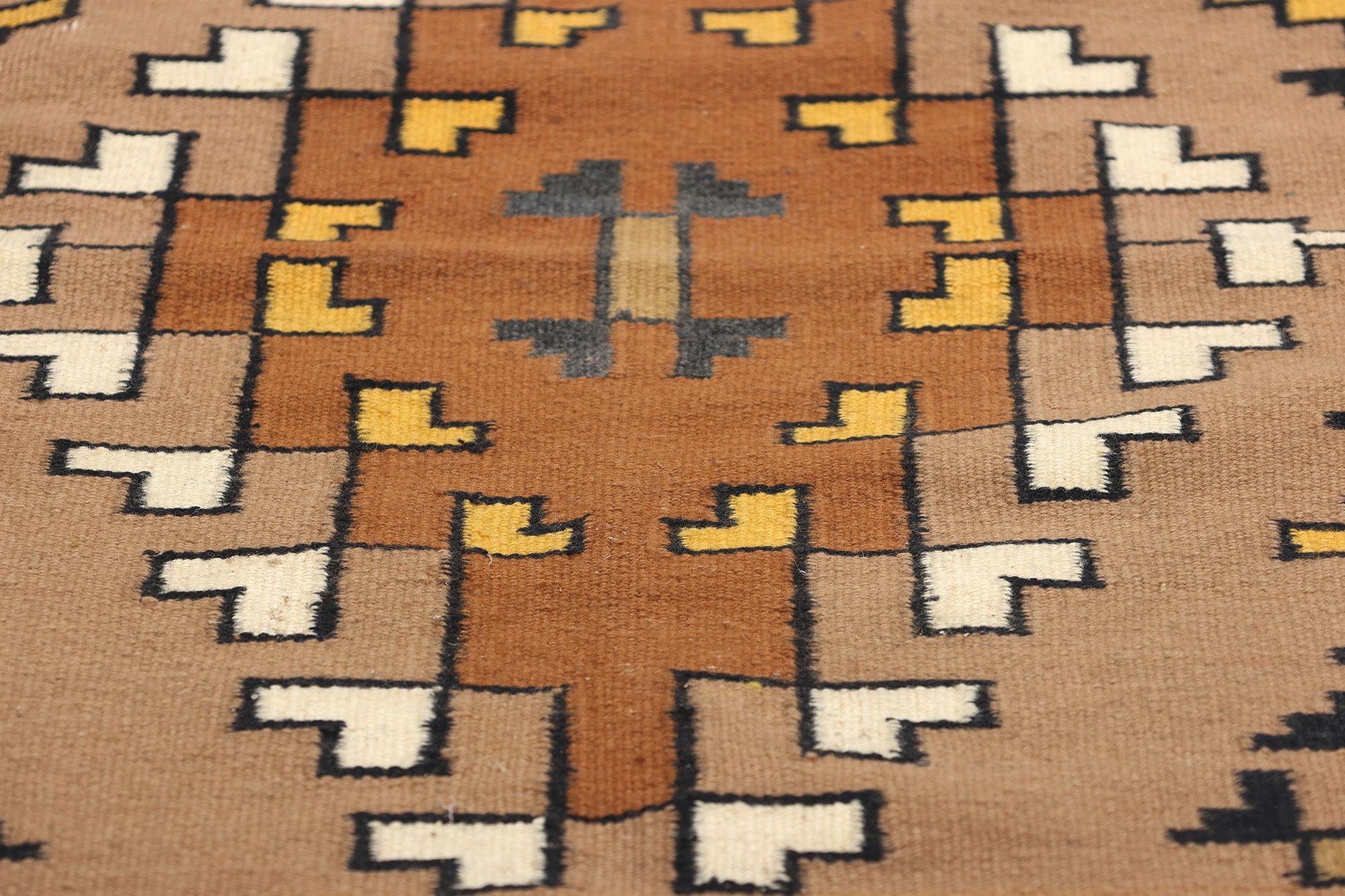 20th Century Antique Brown Two Grey Hills Navajo Rug Carpet, Native American Textile For Sale