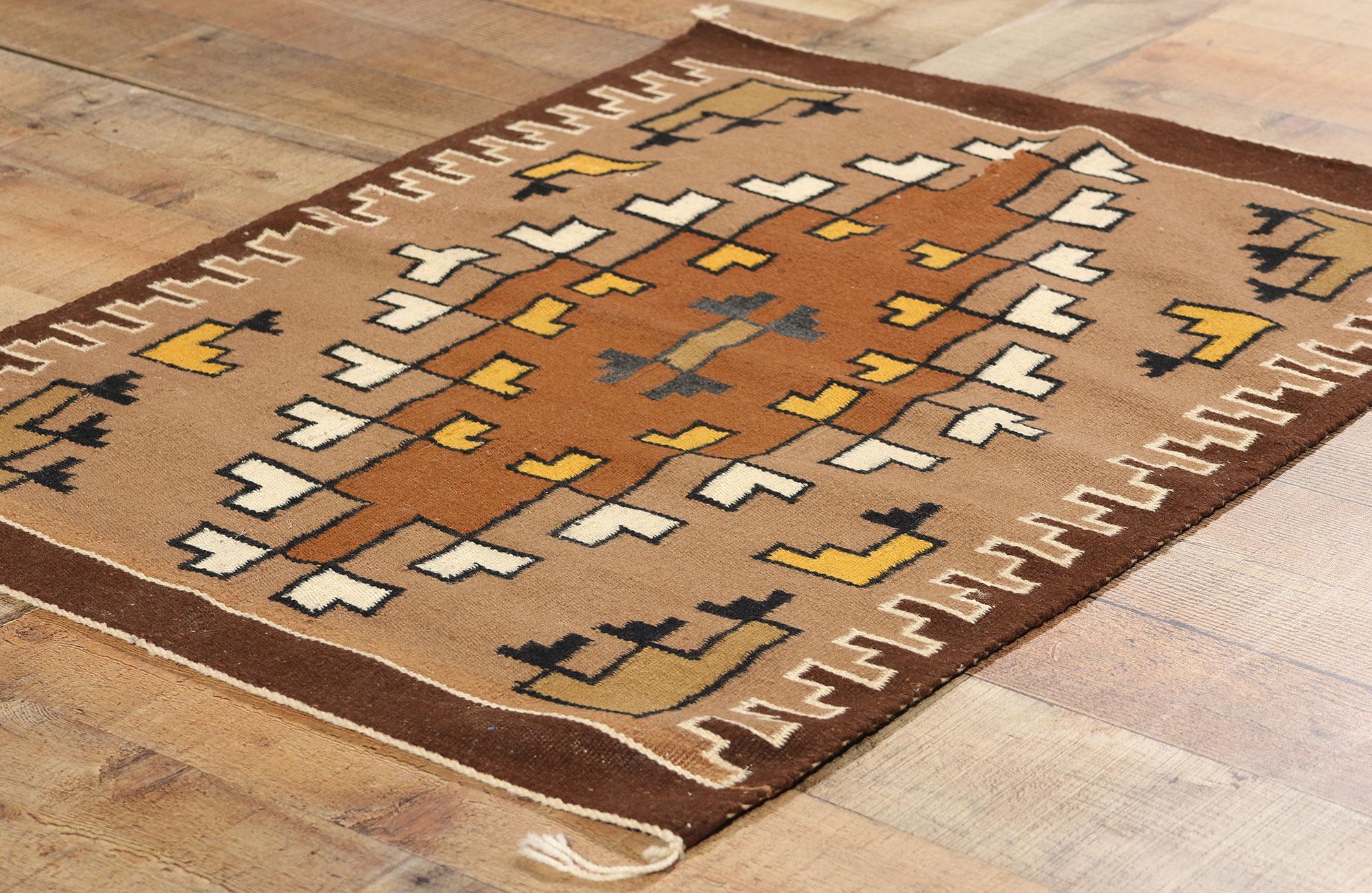 Antique Brown Two Grey Hills Navajo Rug Carpet, Native American Textile For Sale 1