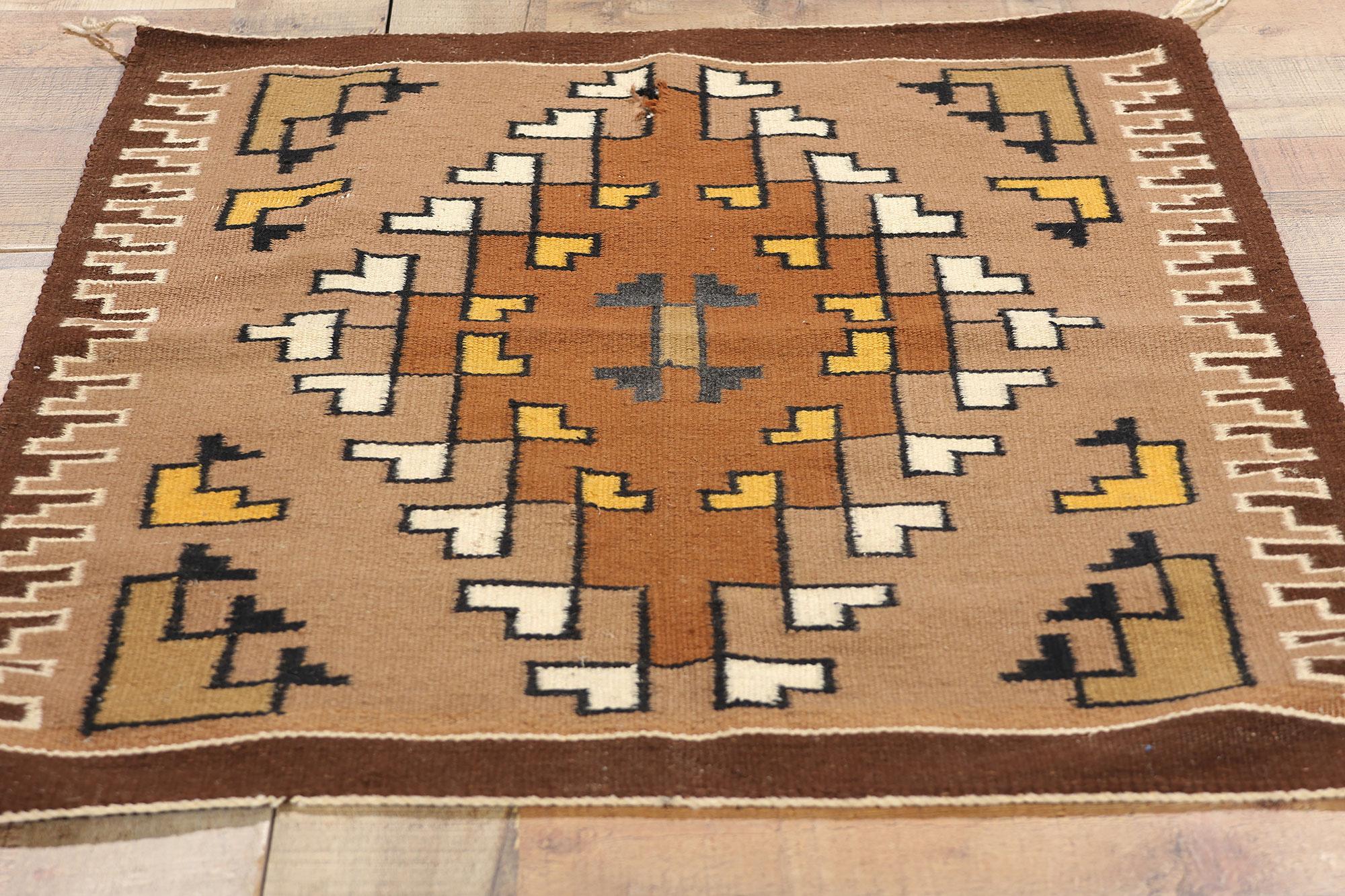 Antique Brown Two Grey Hills Navajo Rug Carpet, Native American Textile For Sale 2