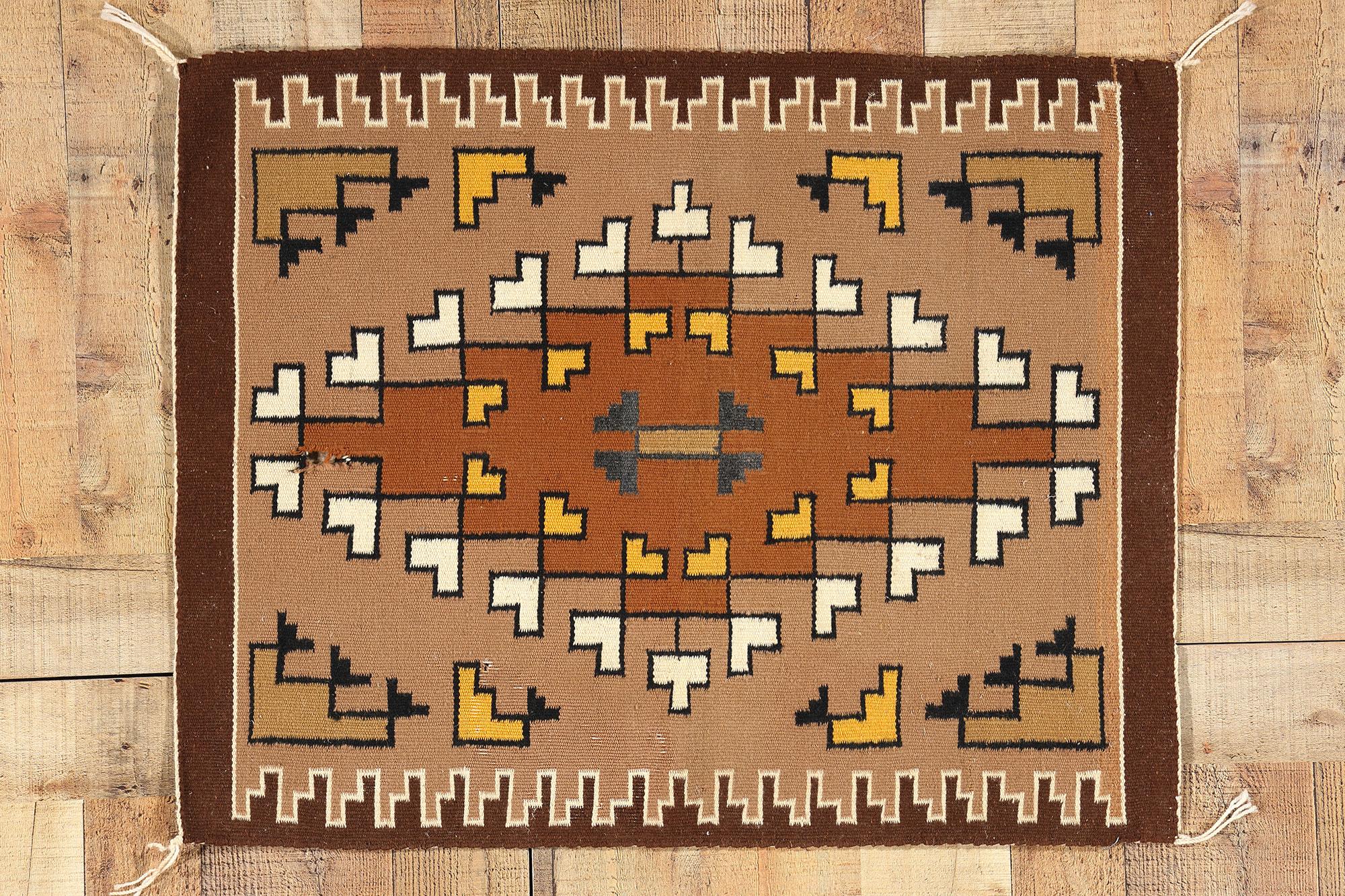 Antique Brown Two Grey Hills Navajo Rug Carpet, Native American Textile For Sale 3