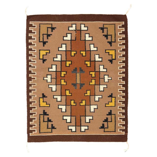 Vintage Native American Navajo Two Grey Hills Rug in Ivory, Brown ...