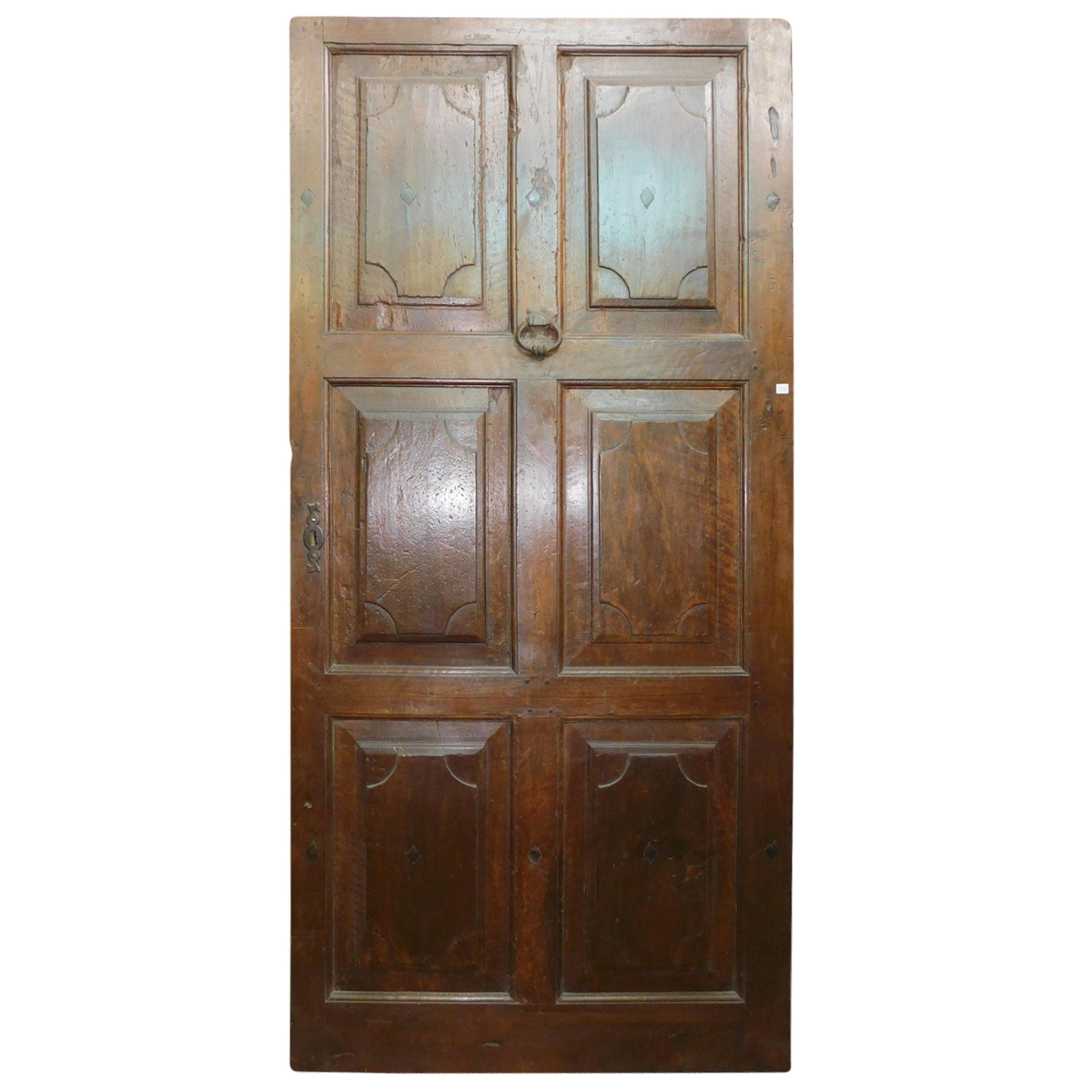 Antique Brown Walnut Entrance Door, 18th Century, Italy