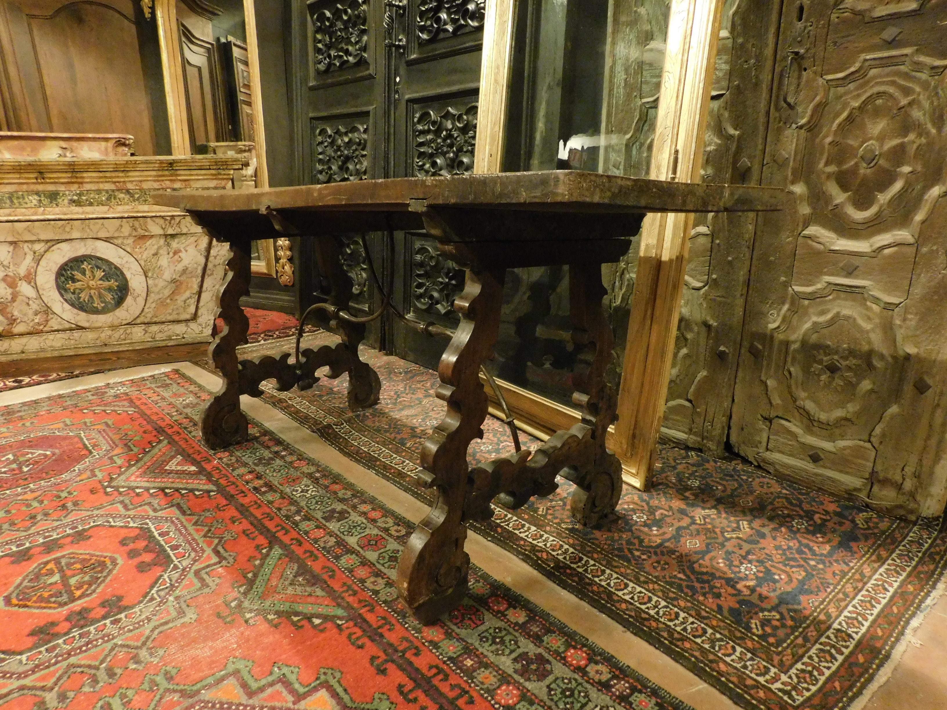 Italian Antique Brown Walnut Table 