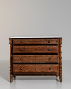 Antike braune Kommode aus Holz mit Marmor, Frankreich, um 1900