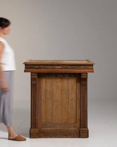 Antique Brown Wood Pedestal with Marble Detailing, France, 1900s