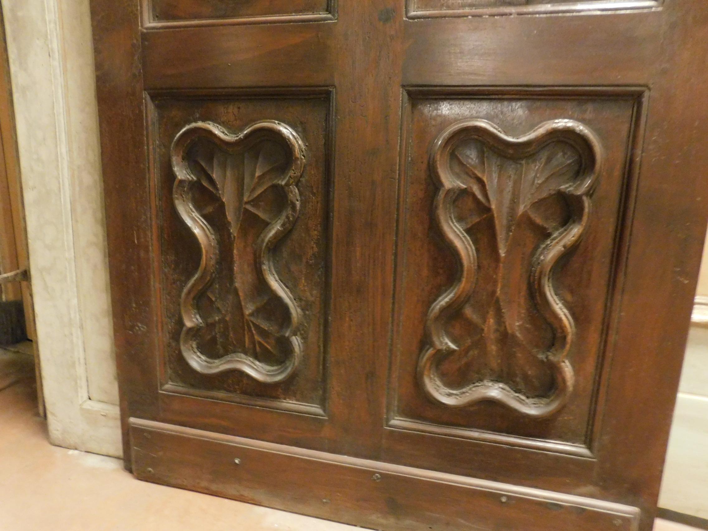 Baroque Antique Brown Wood Thin Door Carved, Italy 1700, Walnut Elegant with Spider Web For Sale