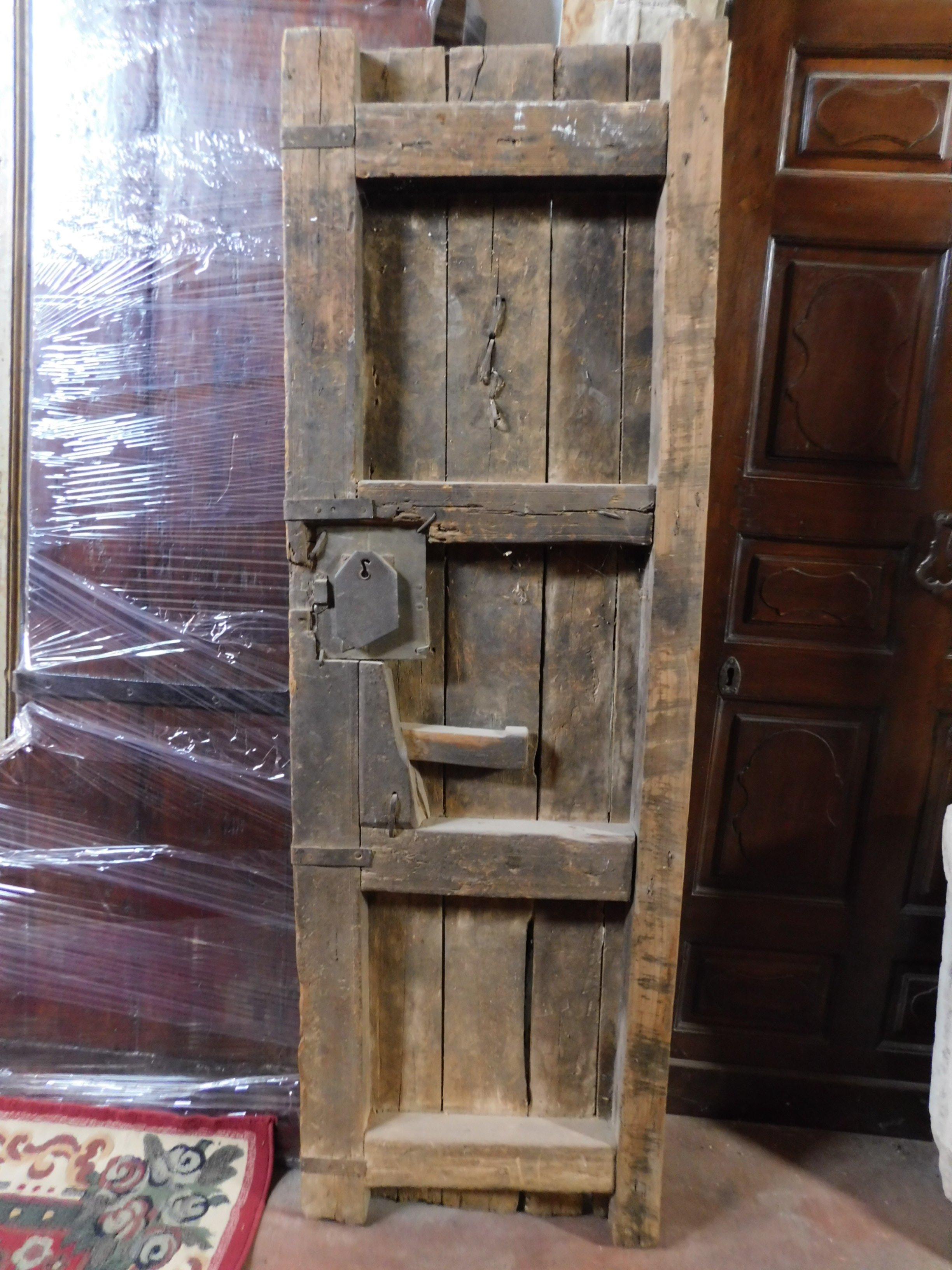 Hand-Painted Antique Brown Wooden Door, Ethnic Black Tribal Designs, 800 Africa For Sale