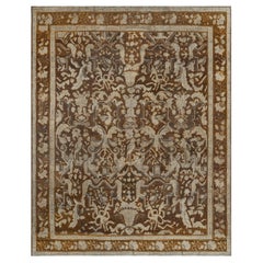 Antique Brown Wool Avian and Floral Patterned Caucasian Karabagh Rug