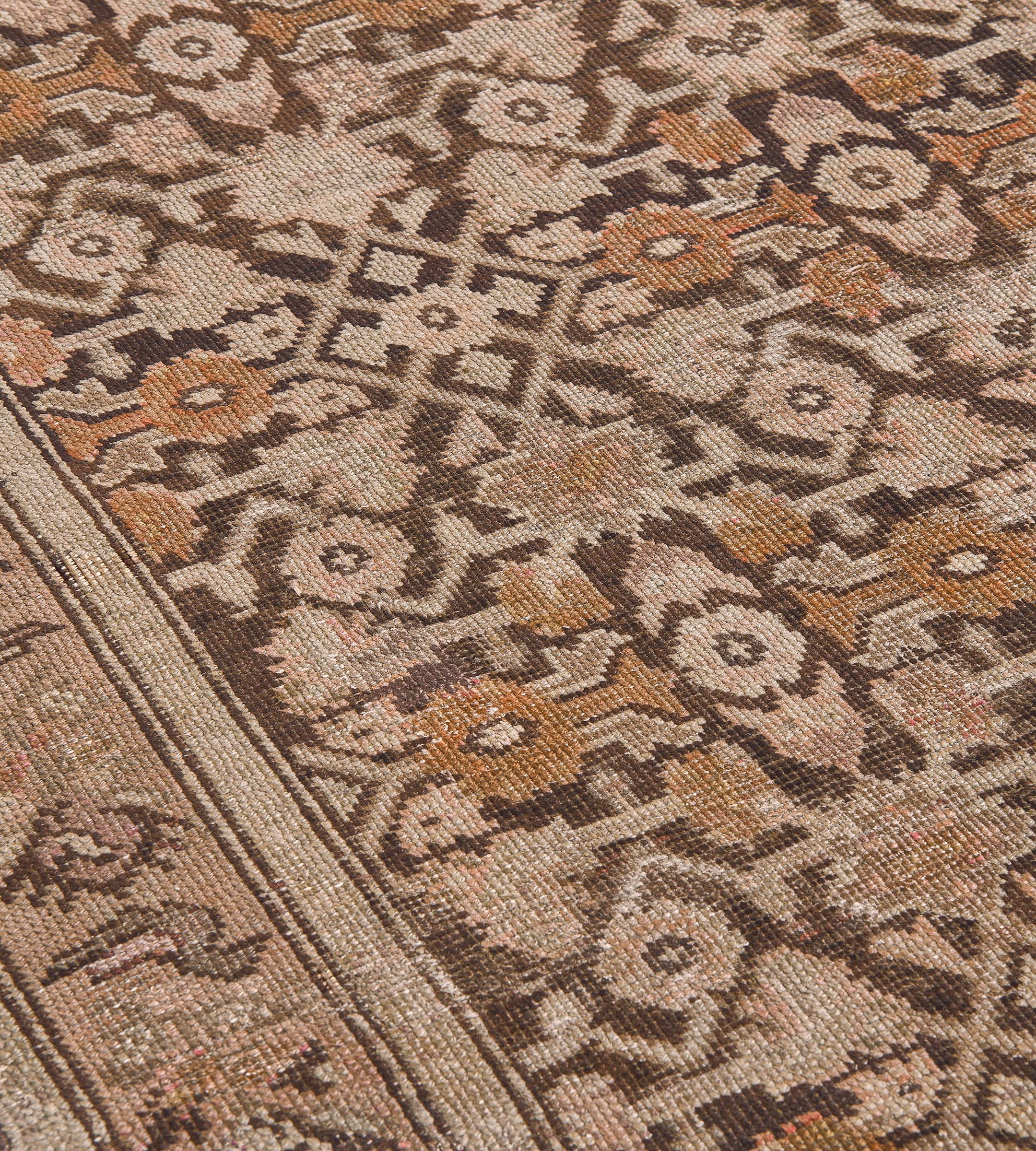 Caucasian Antique Brown Wool Herati-Pattern Handwoven Karabagh Runner For Sale