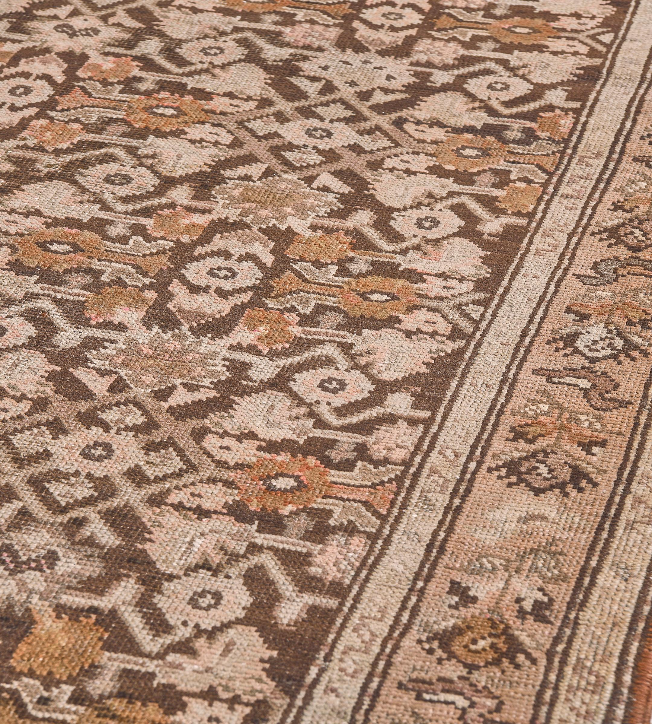 19th Century Antique Brown Wool Herati-Pattern Handwoven Karabagh Runner For Sale