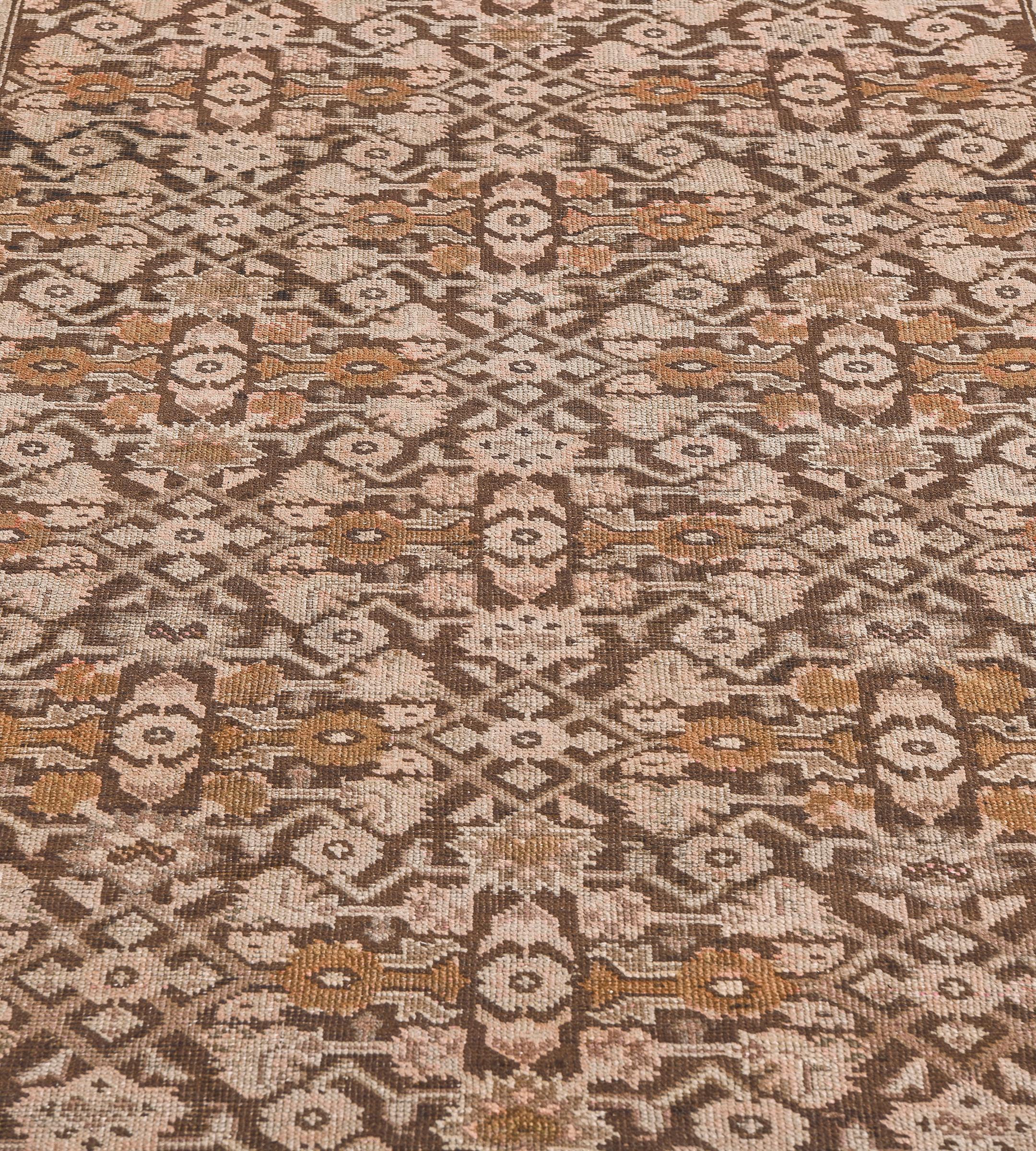 Antique Brown Wool Herati-Pattern Handwoven Karabagh Runner For Sale 1