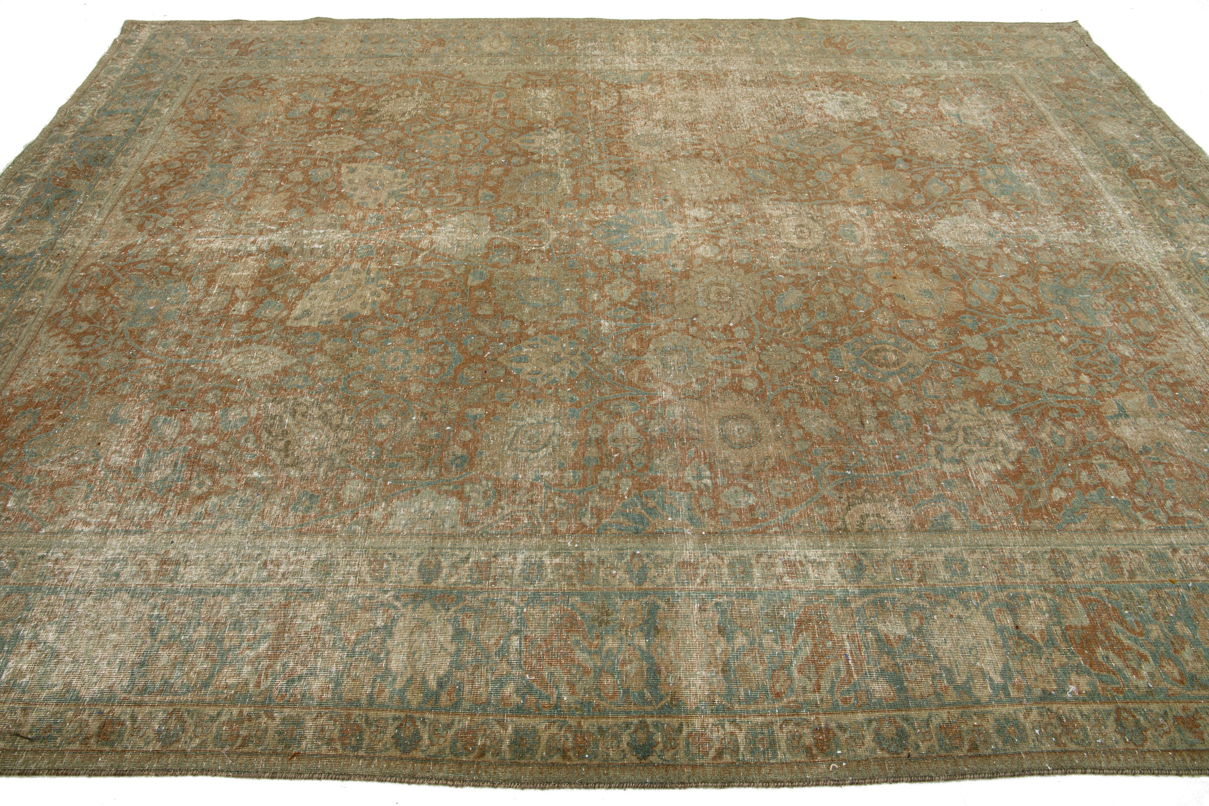 Antique Brown Wool Rug Persian Tabriz Floral Designed From The 1920s  For Sale 1