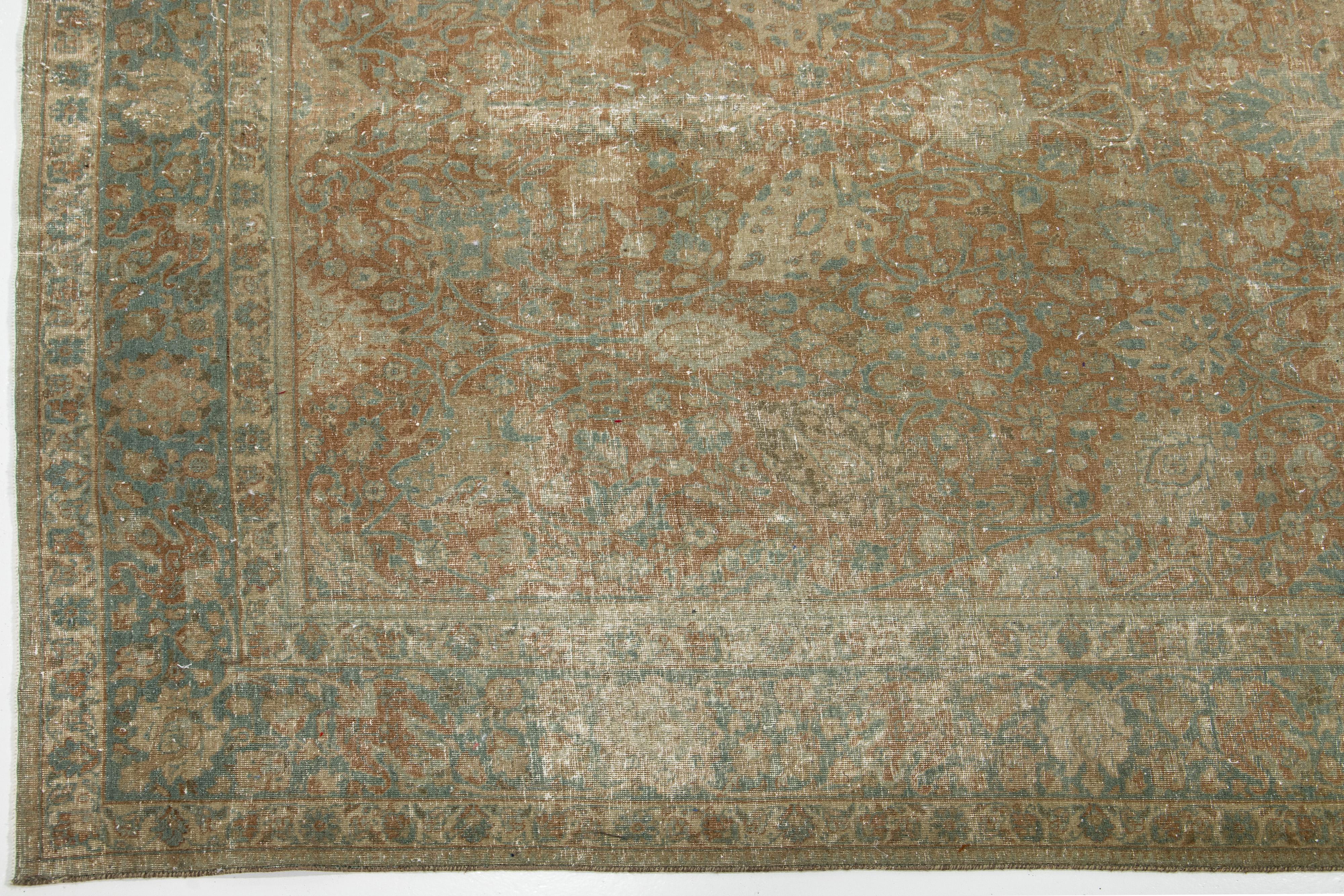 Antique Brown Wool Rug Persian Tabriz Floral Designed From The 1920s  For Sale 2