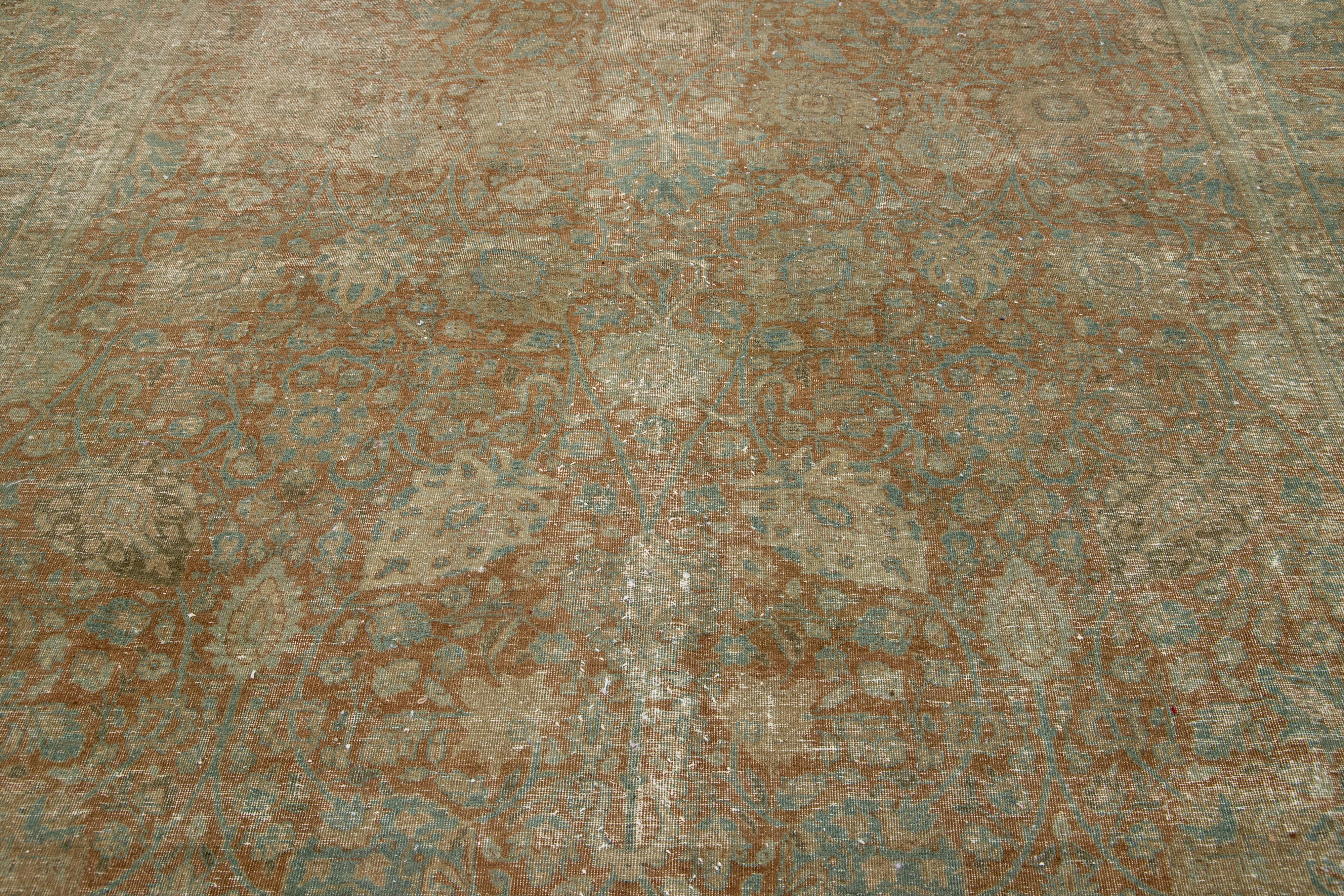 Antique Brown Wool Rug Persian Tabriz Floral Designed From The 1920s  For Sale 3
