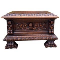 Antique Bruegel Flemish Belgian Wine Box Chest Trunk Carved Oak 1 of 2