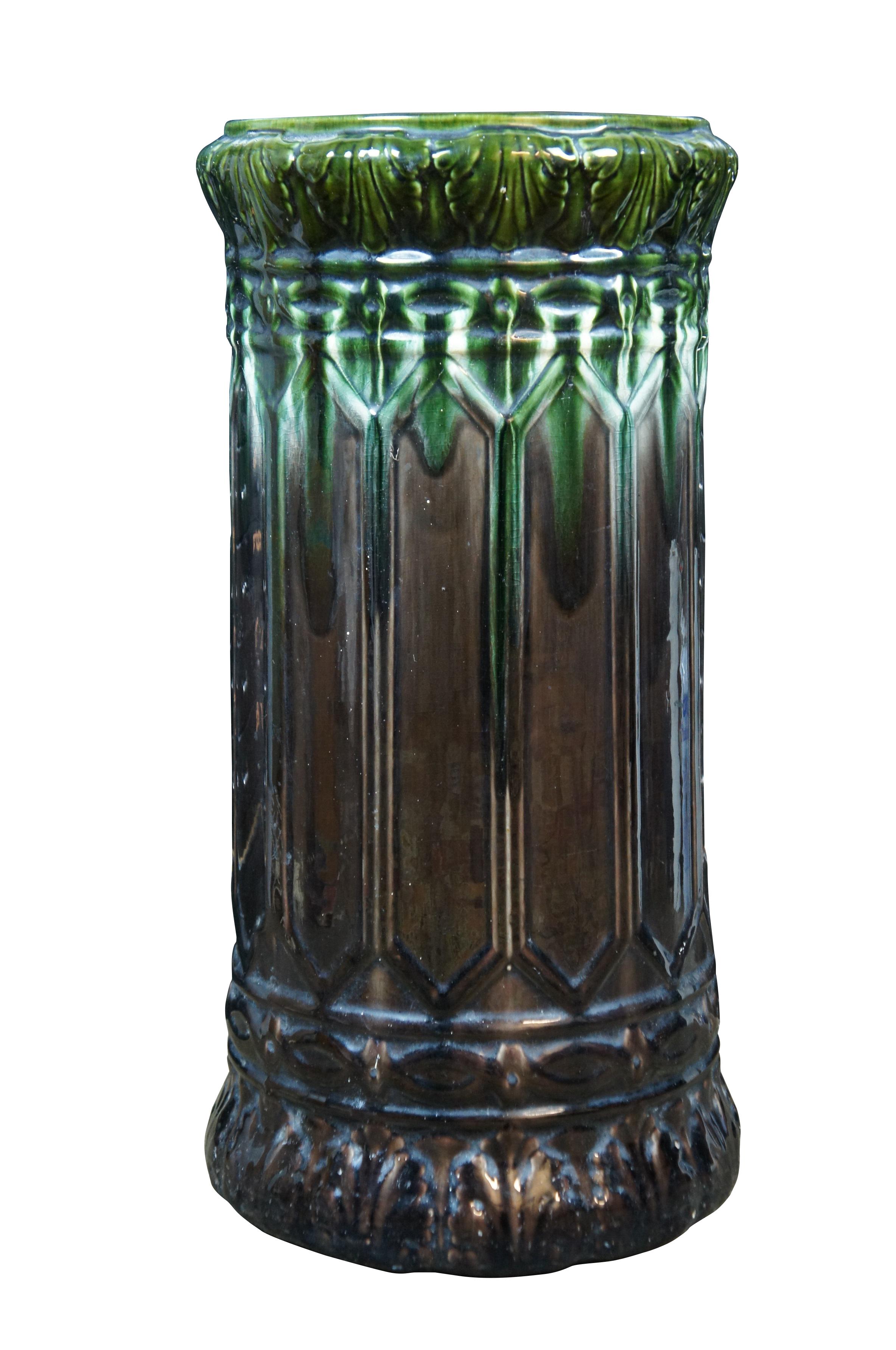 Art nouveau Antiquité Brush McCoy Vert Brown Glaze Majolica Pottery Umbrella Cane Stand 23