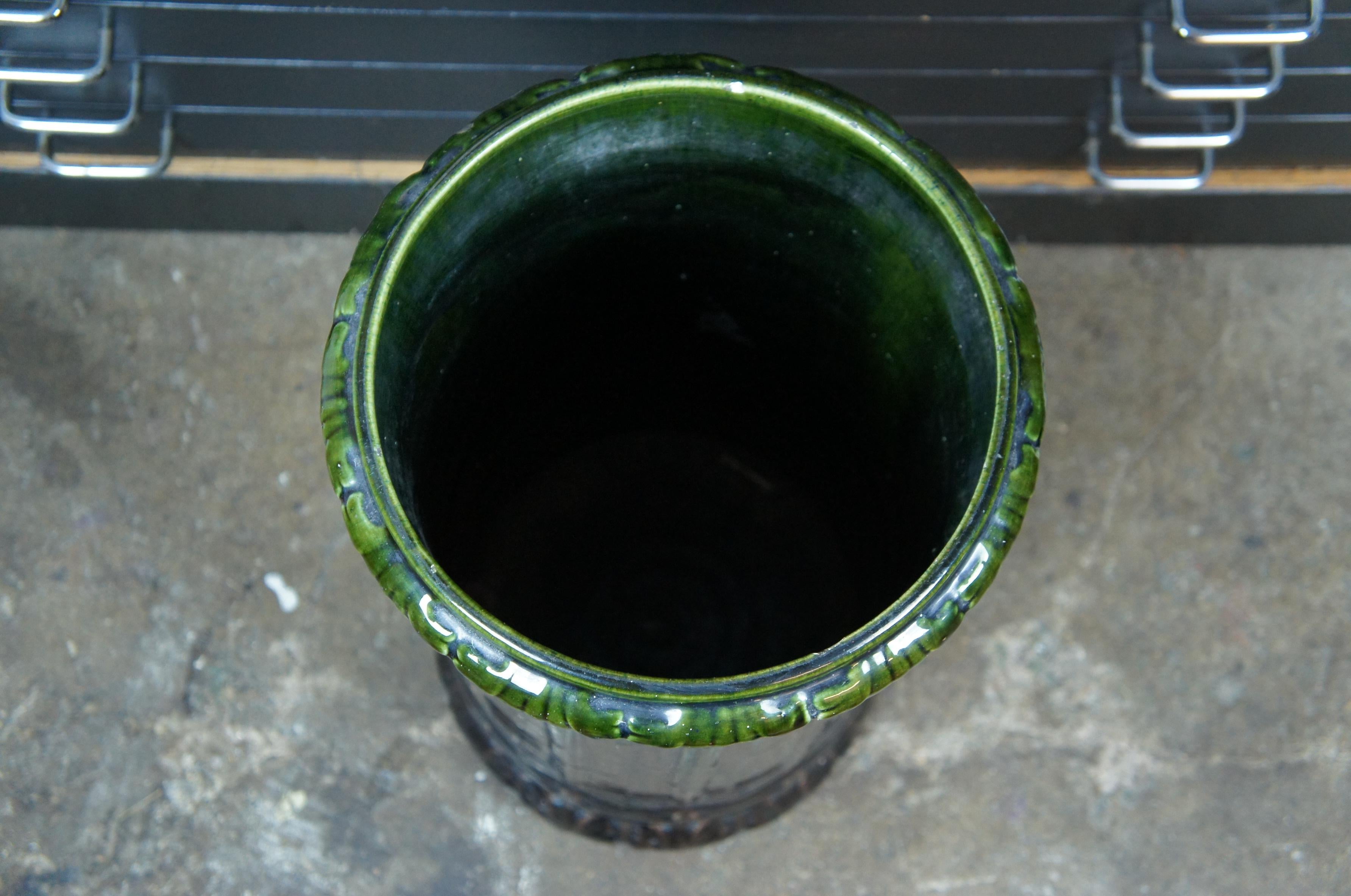 Antiquité Brush McCoy Vert Brown Glaze Majolica Pottery Umbrella Cane Stand 23