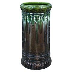 Antiquité Brush McCoy Vert Brown Glaze Majolica Pottery Umbrella Cane Stand 23" (Porte-parapluie)